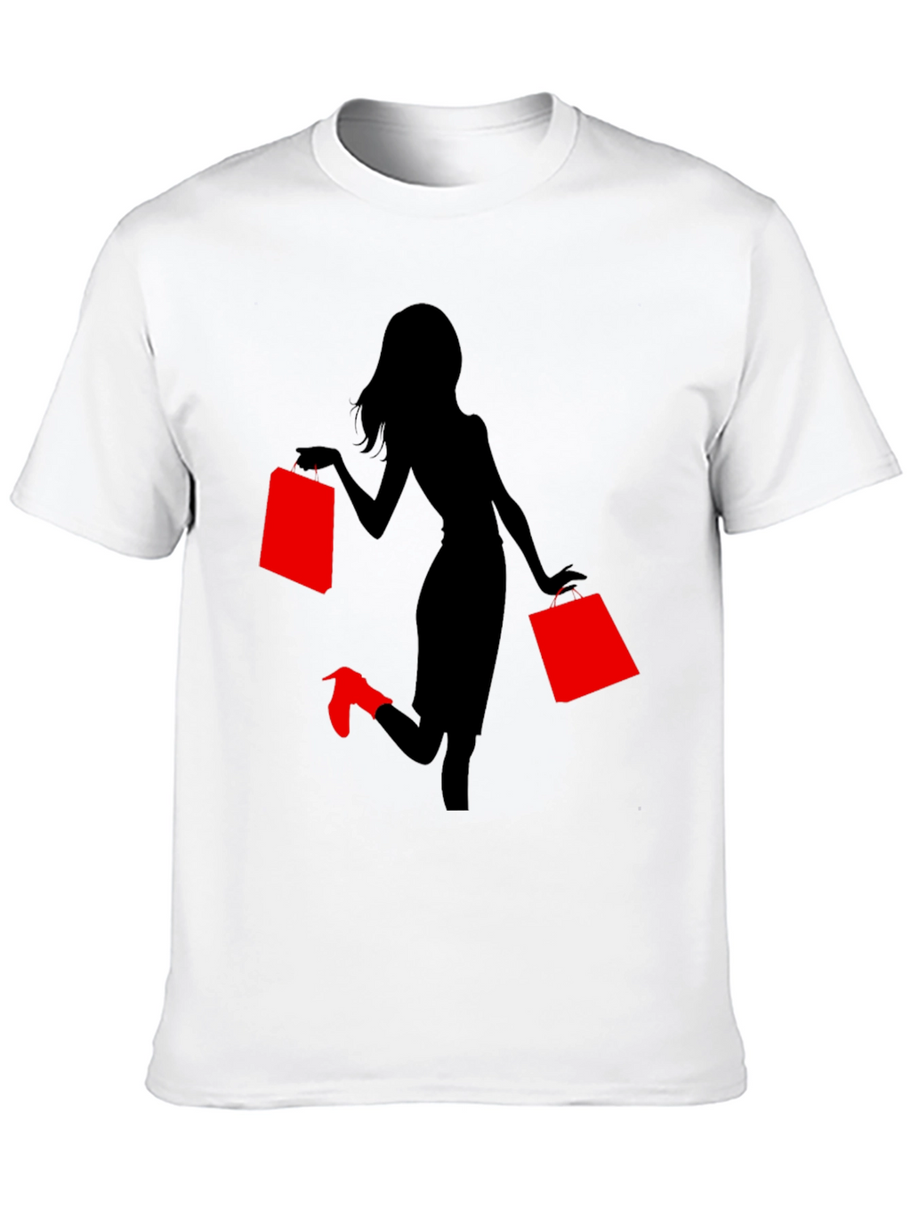 Stylish Woman Shopping Graphic Tee - Black