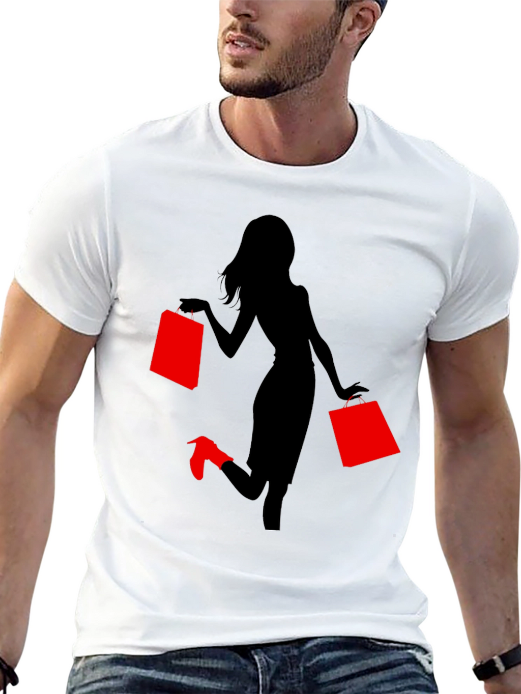 Stylish Woman Shopping Graphic Tee - Black