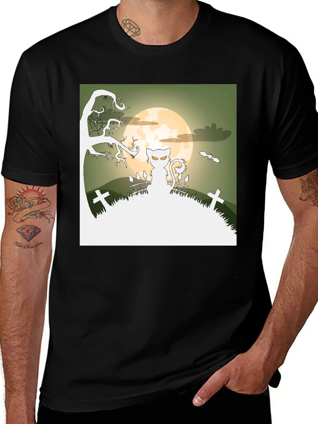 Spooky Halloween Cat T-Shirt - Black