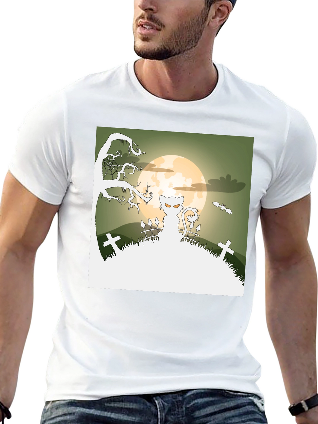 Spooky Halloween Cat T-Shirt - Black