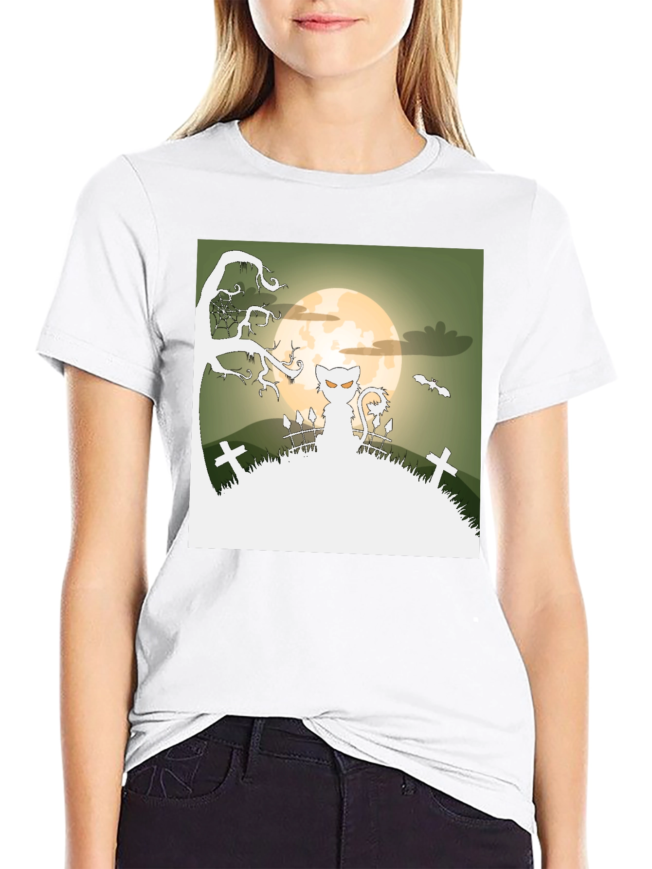 Spooky Halloween Cat T-Shirt - Black
