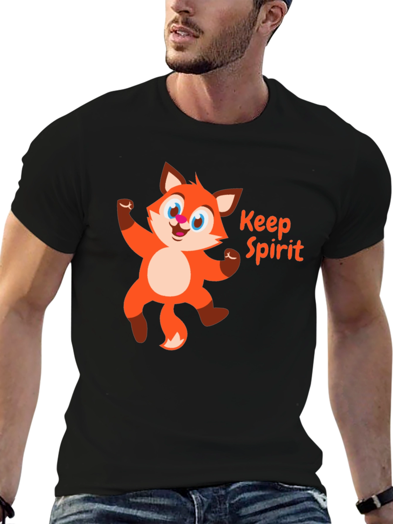 Keep Spirit Fox Graphic Tee - Black Cotton T-Shirt