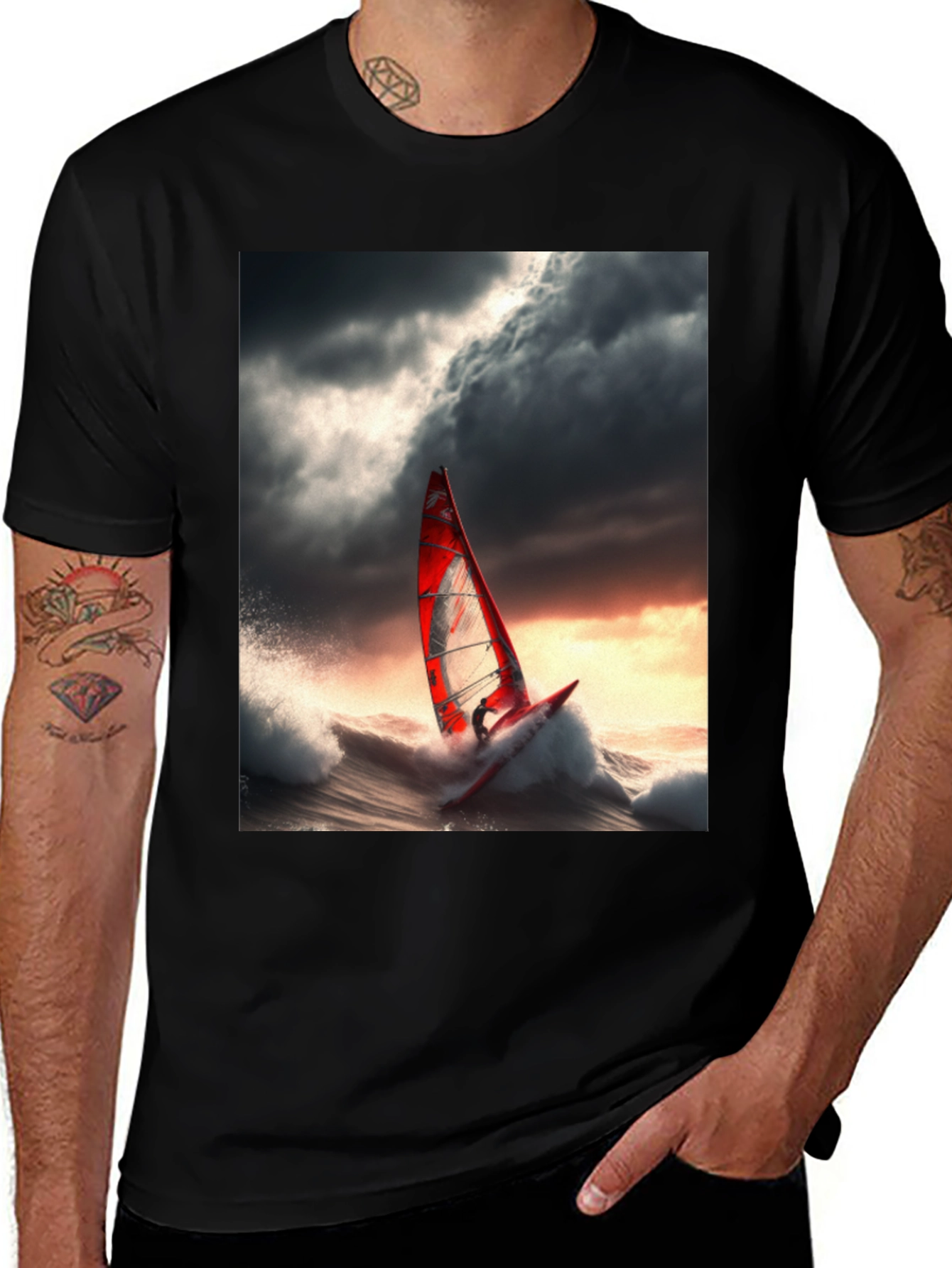 Windsurfer Graphic Tee - Stormy Sea Adventure