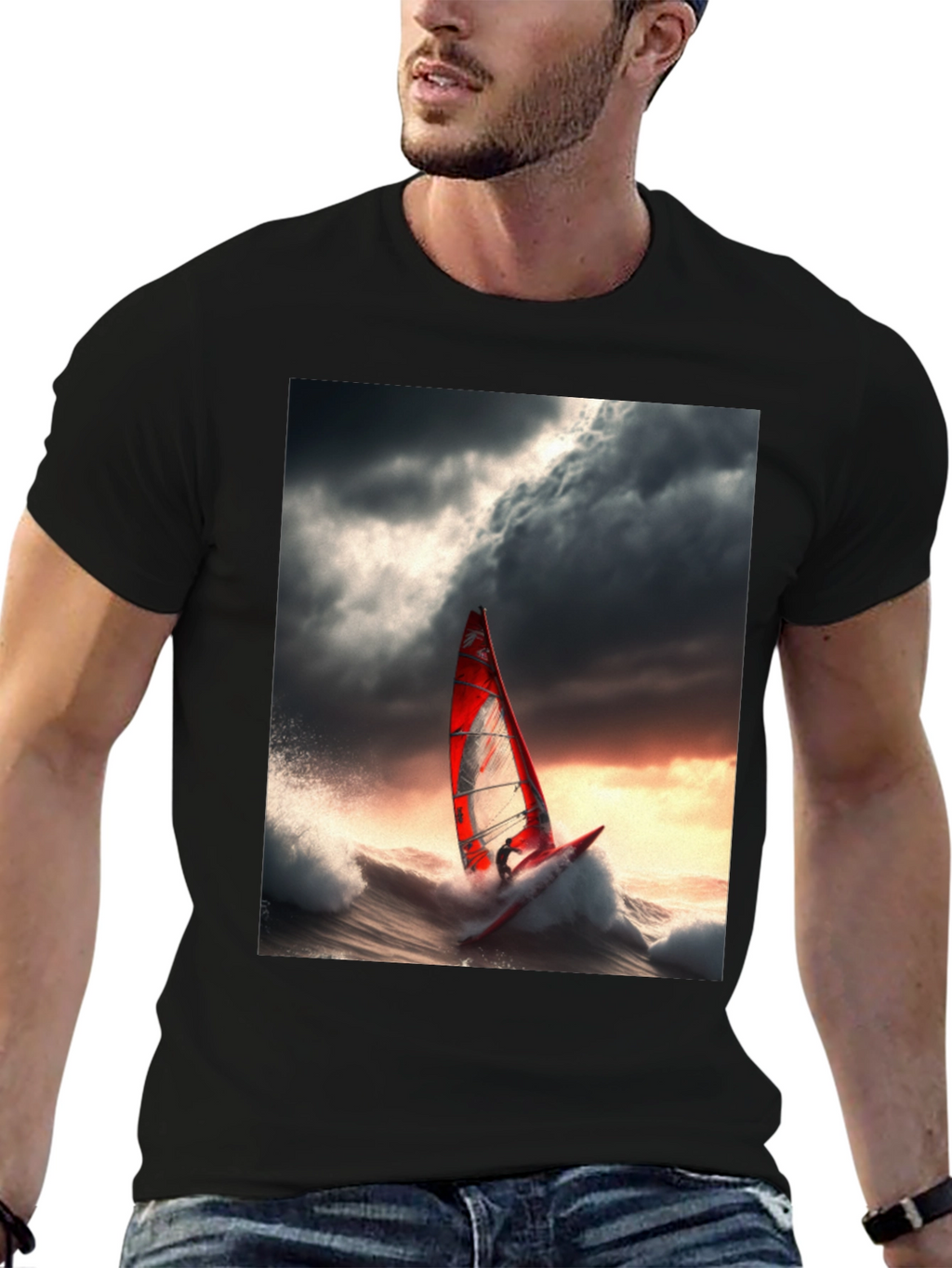 Windsurfer Graphic Tee - Stormy Sea Adventure
