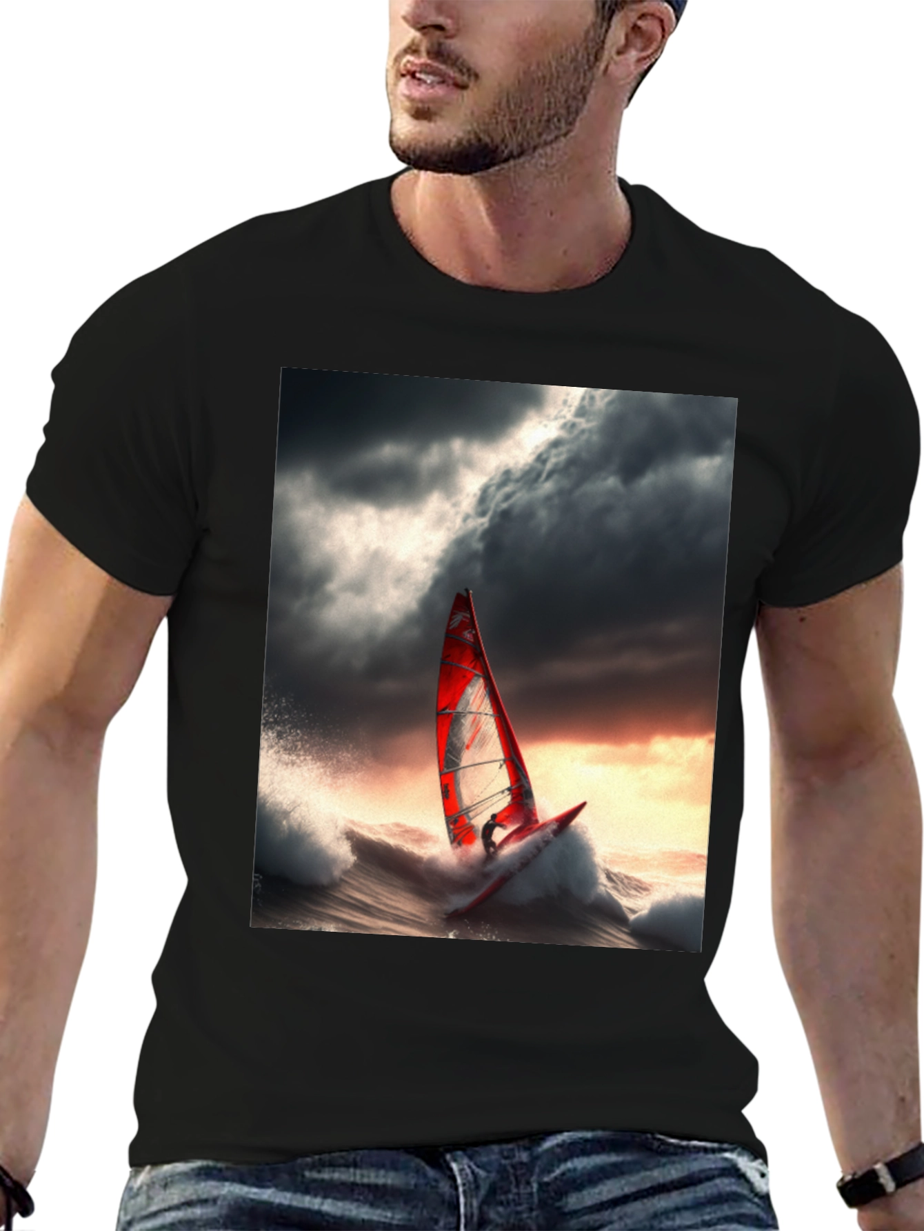 Windsurfer Graphic Tee - Stormy Sea Adventure