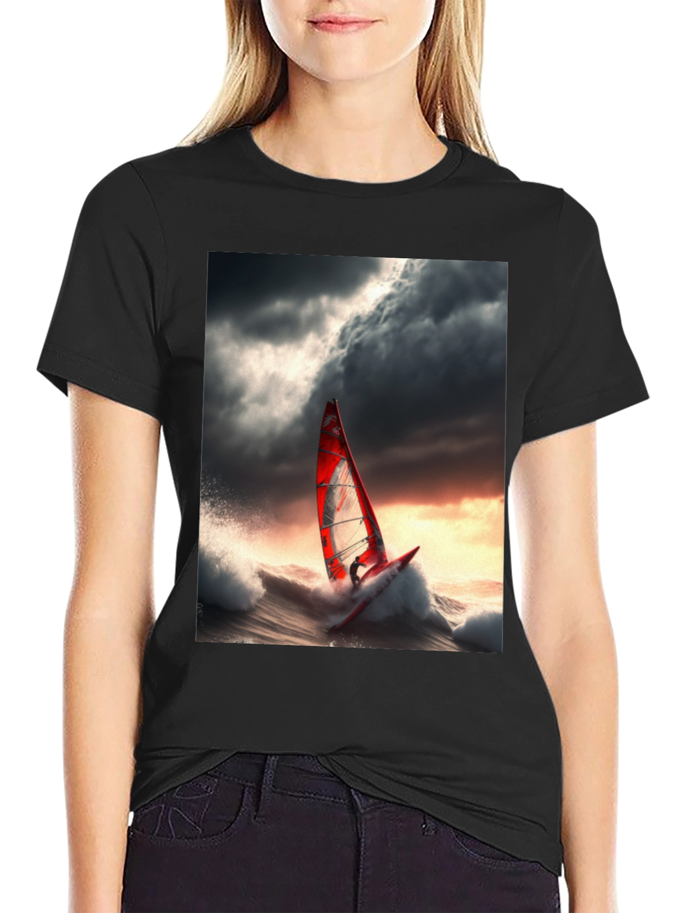 Windsurfer Graphic Tee - Stormy Sea Adventure