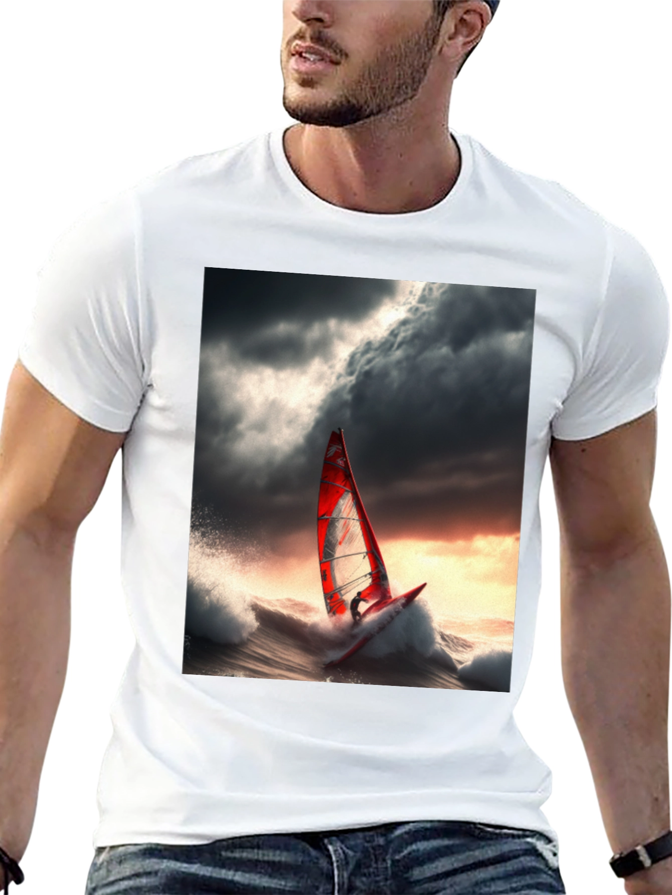 Windsurfer Graphic Tee - Stormy Sea Adventure