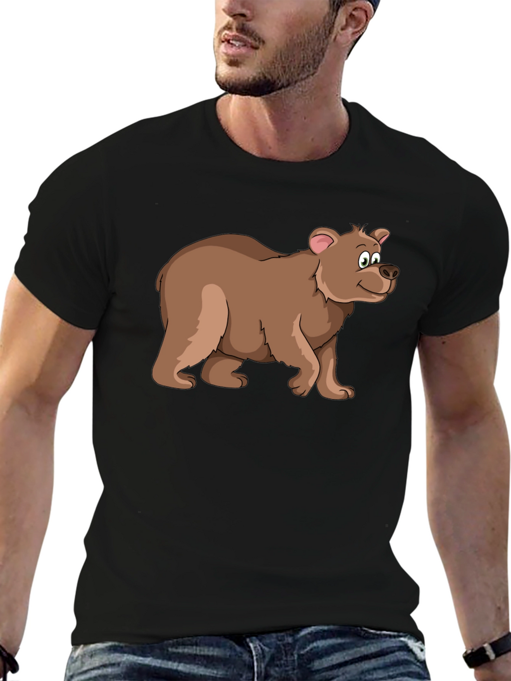 Cartoon Bear Black T-Shirt - Fun Animal Graphic Tee