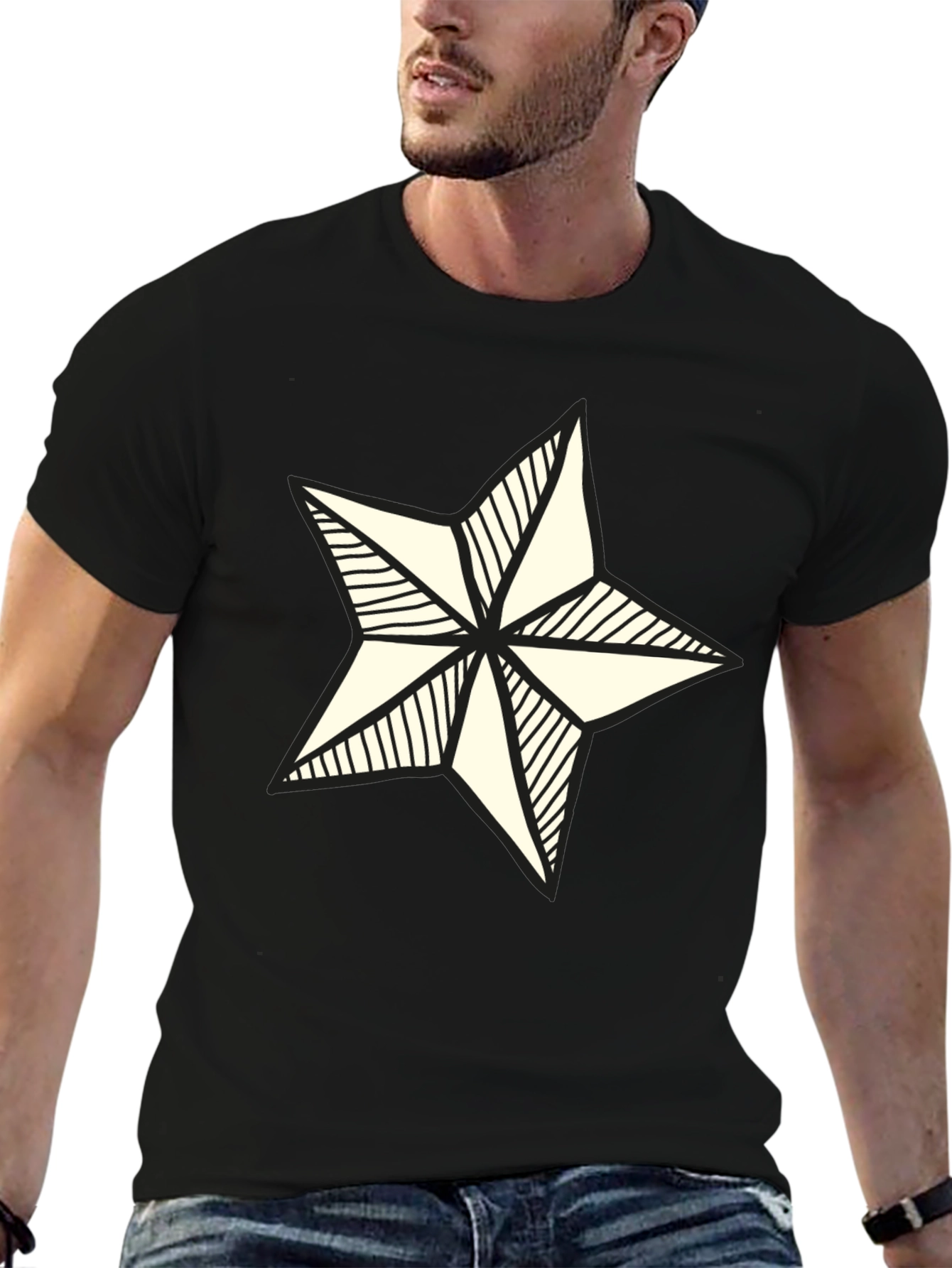 Nautical Star Graphic Tee - Stylish Black Cotton Shirt