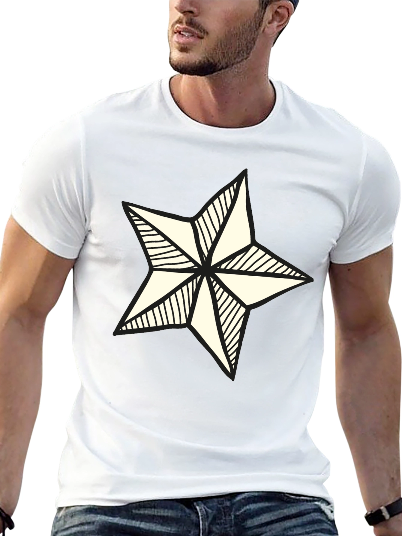 Nautical Star Graphic Tee - Stylish Black Cotton Shirt