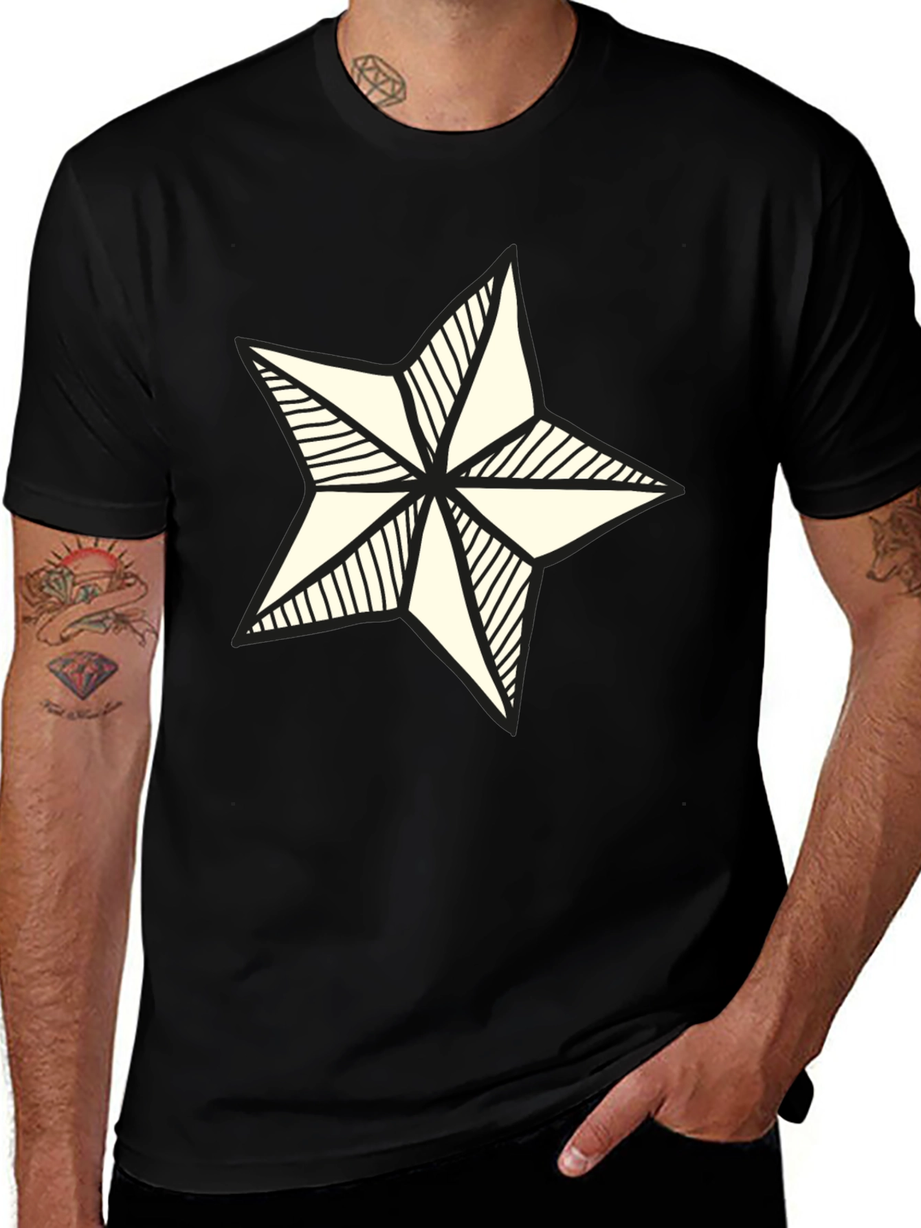 Nautical Star Graphic Tee - Stylish Black Cotton Shirt