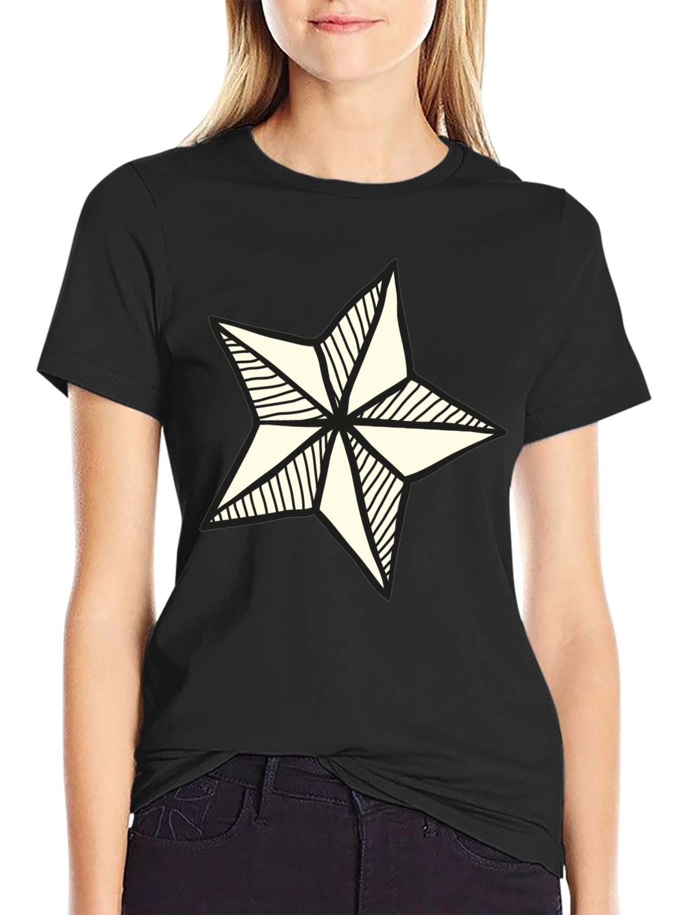 Nautical Star Graphic Tee - Stylish Black Cotton Shirt