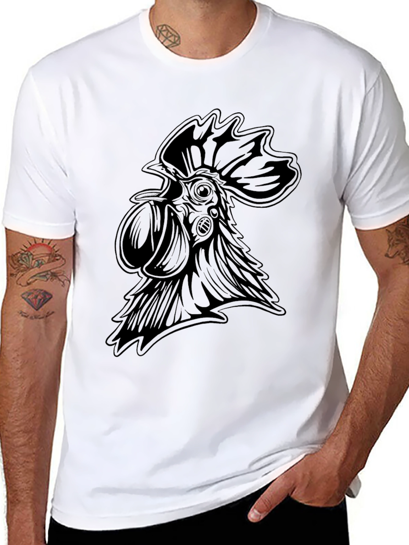 Mens Black Rooster Graphic T-Shirt