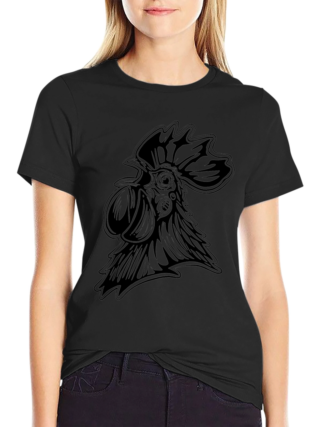 Mens Black Rooster Graphic T-Shirt