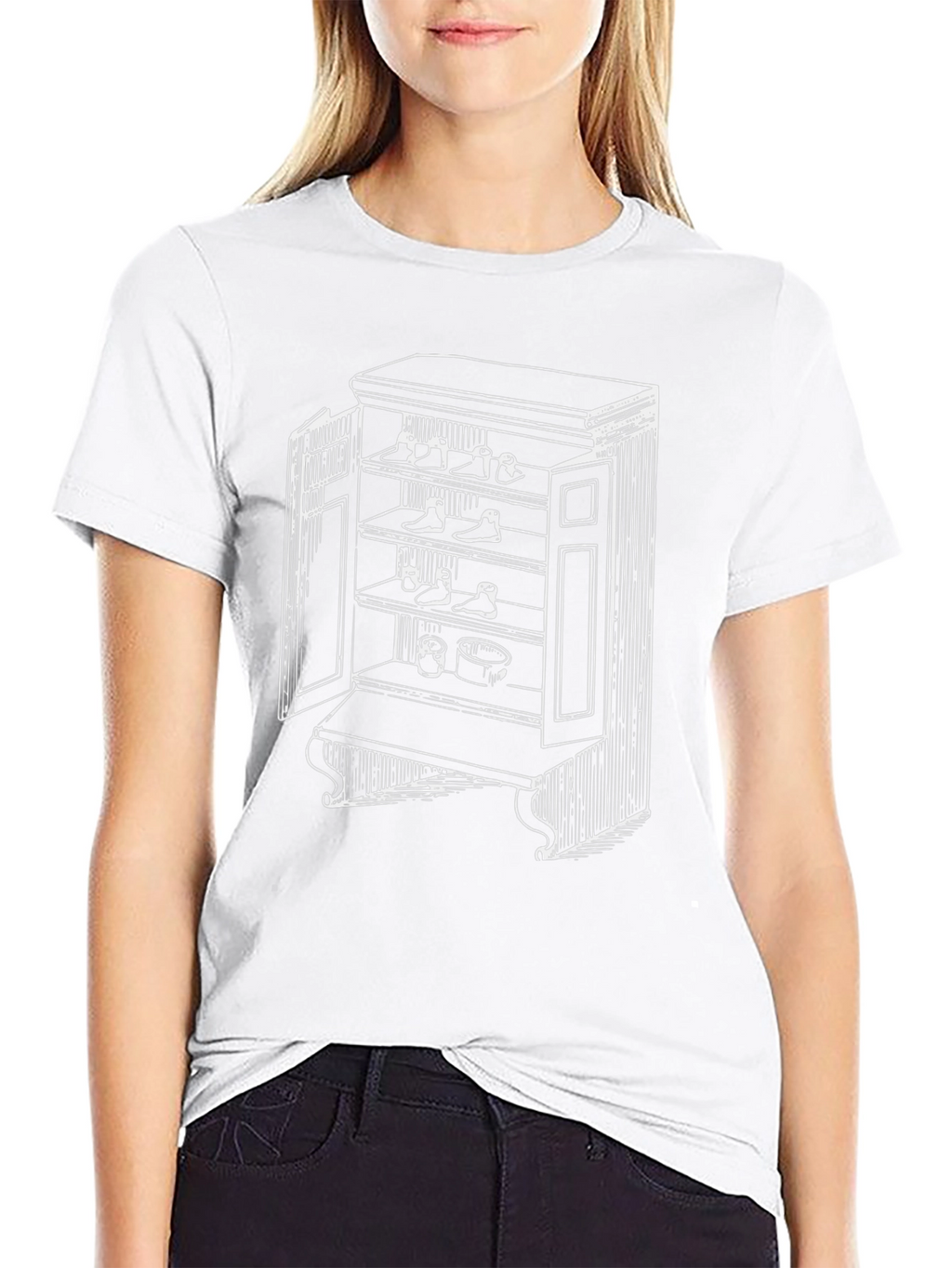 Black T-Shirt with Novelty Shoe Cupboard Design