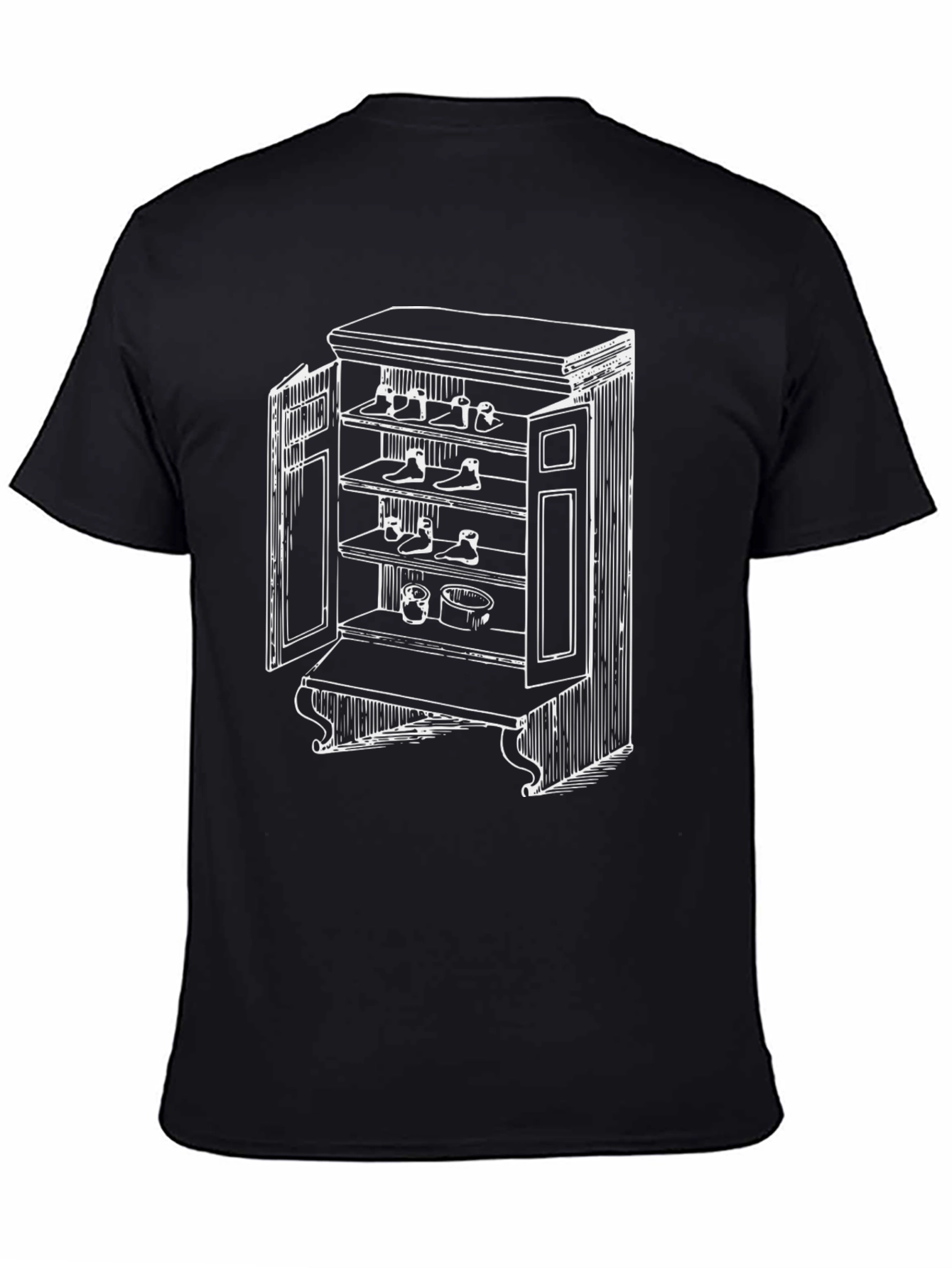 Black T-Shirt with Novelty Shoe Cupboard Design