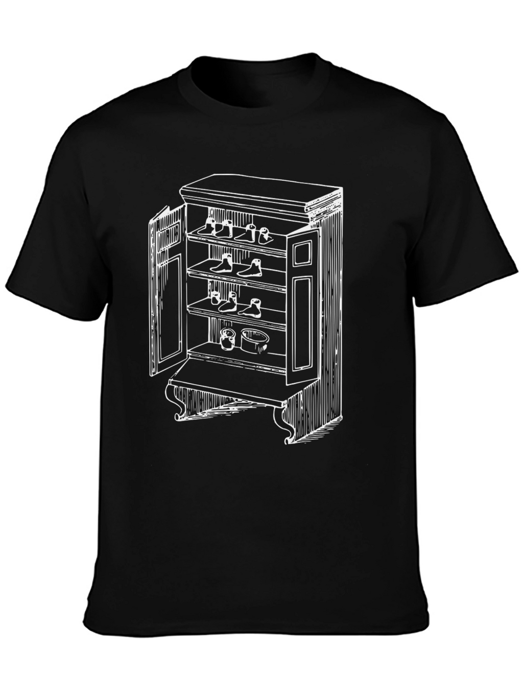 Black T-Shirt with Novelty Shoe Cupboard Design