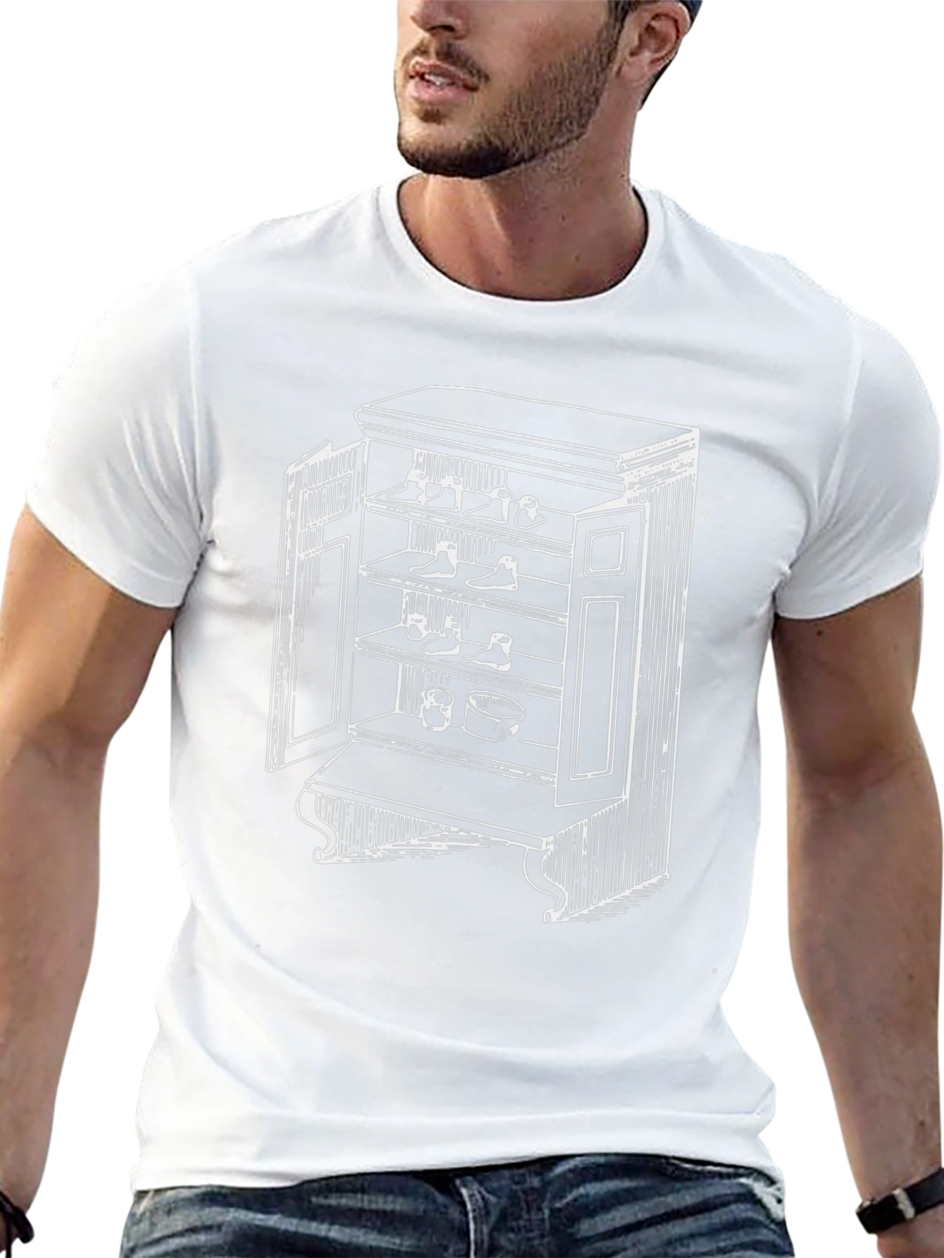 Black T-Shirt with Novelty Shoe Cupboard Design