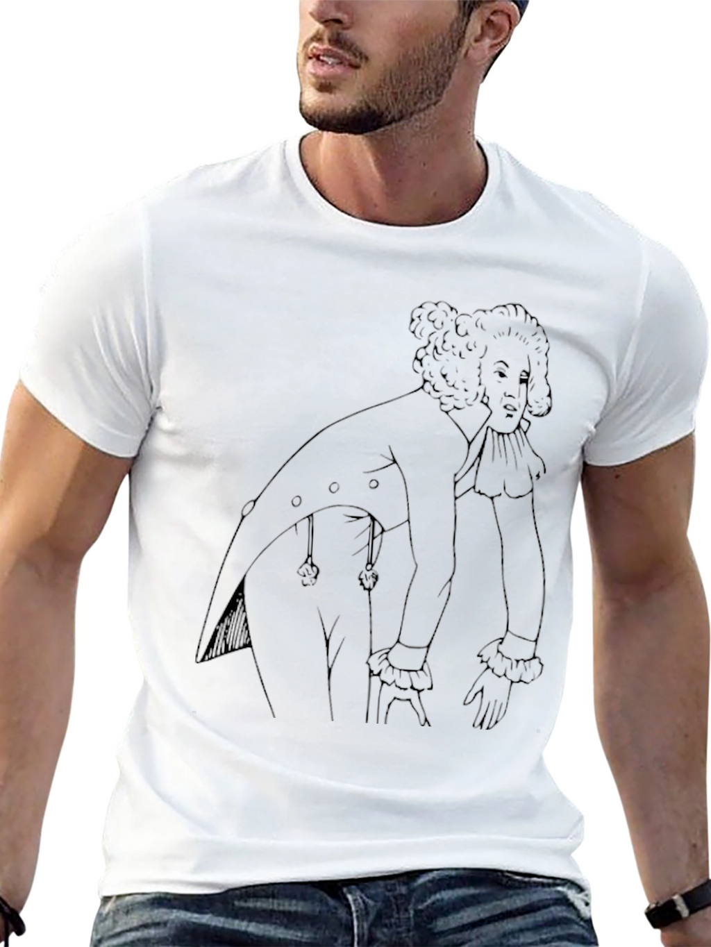 Retro Black T-Shirt with Line Art Design