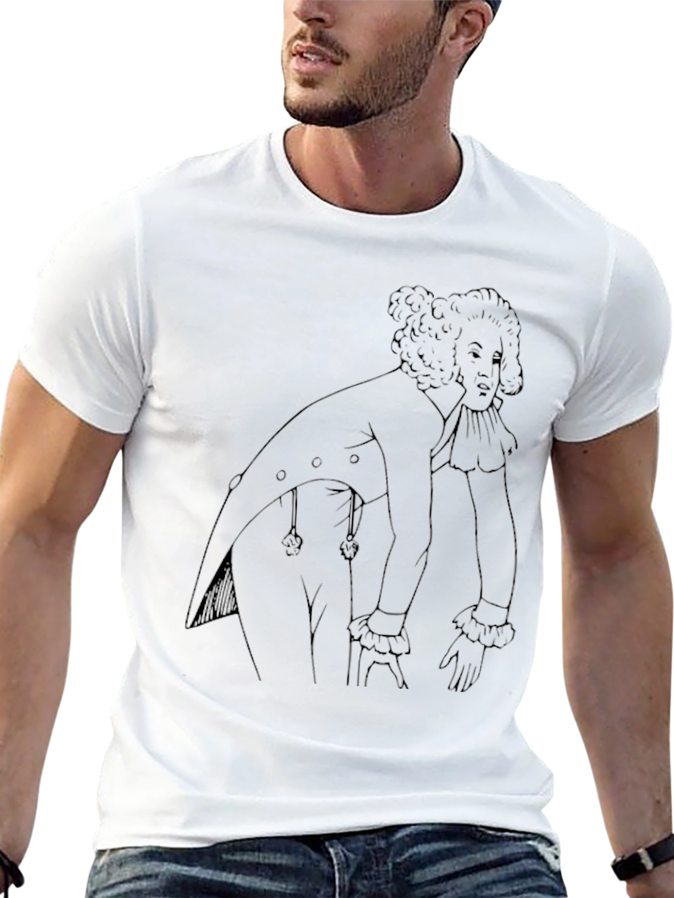 Retro Black T-Shirt with Line Art Design