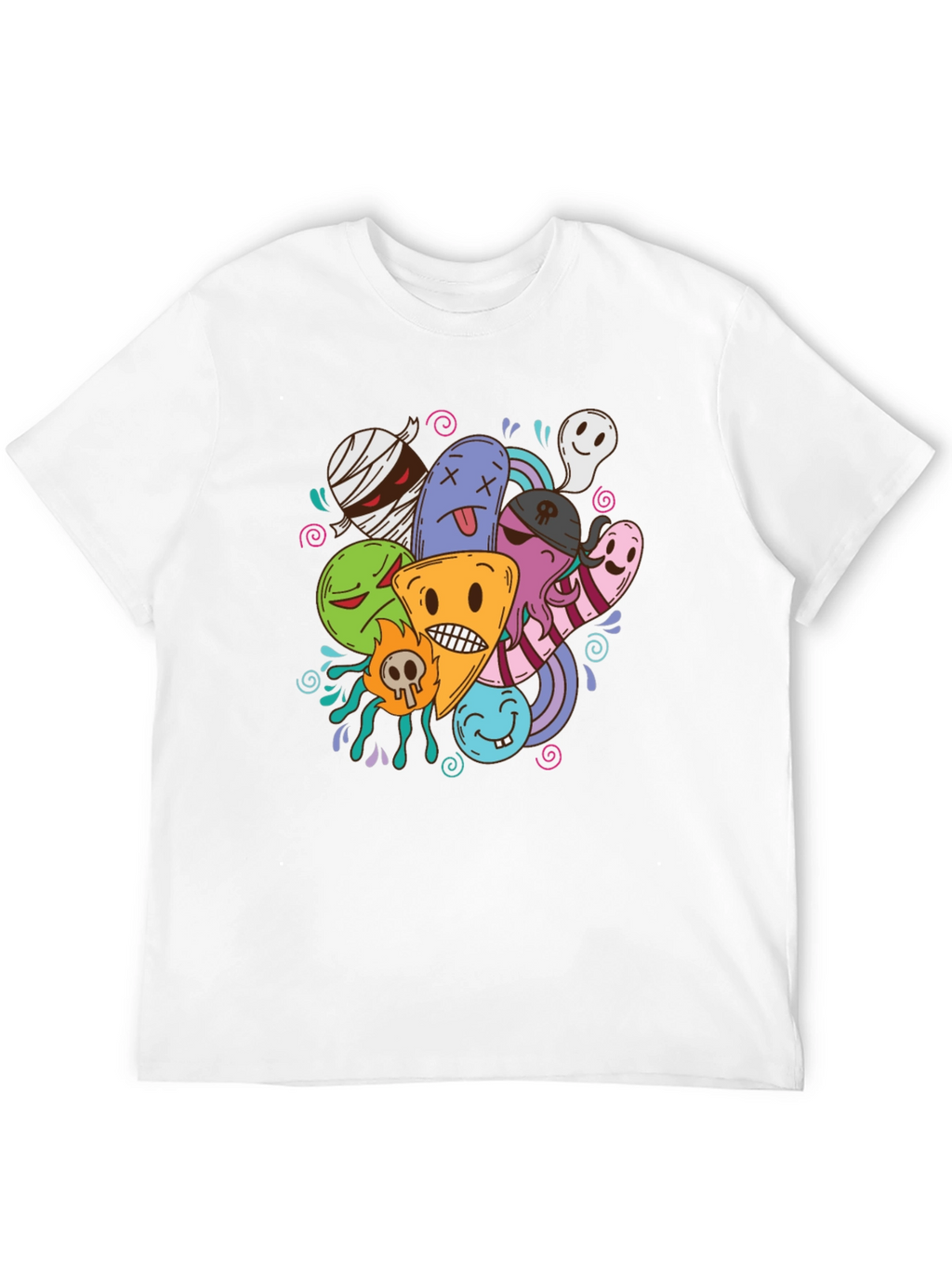 Funky Cartoon Doodle Black T-Shirt