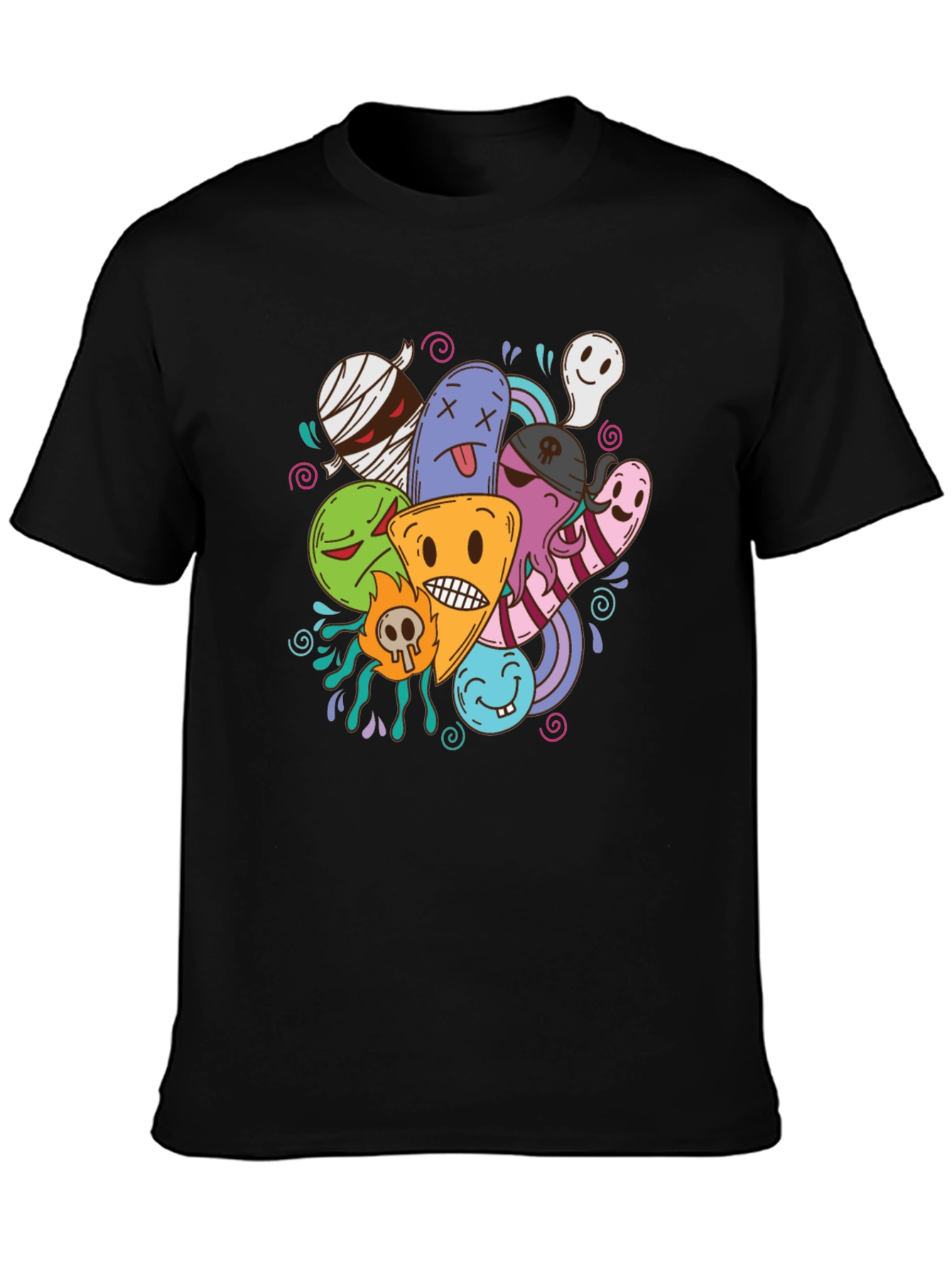 Funky Cartoon Doodle Black T-Shirt
