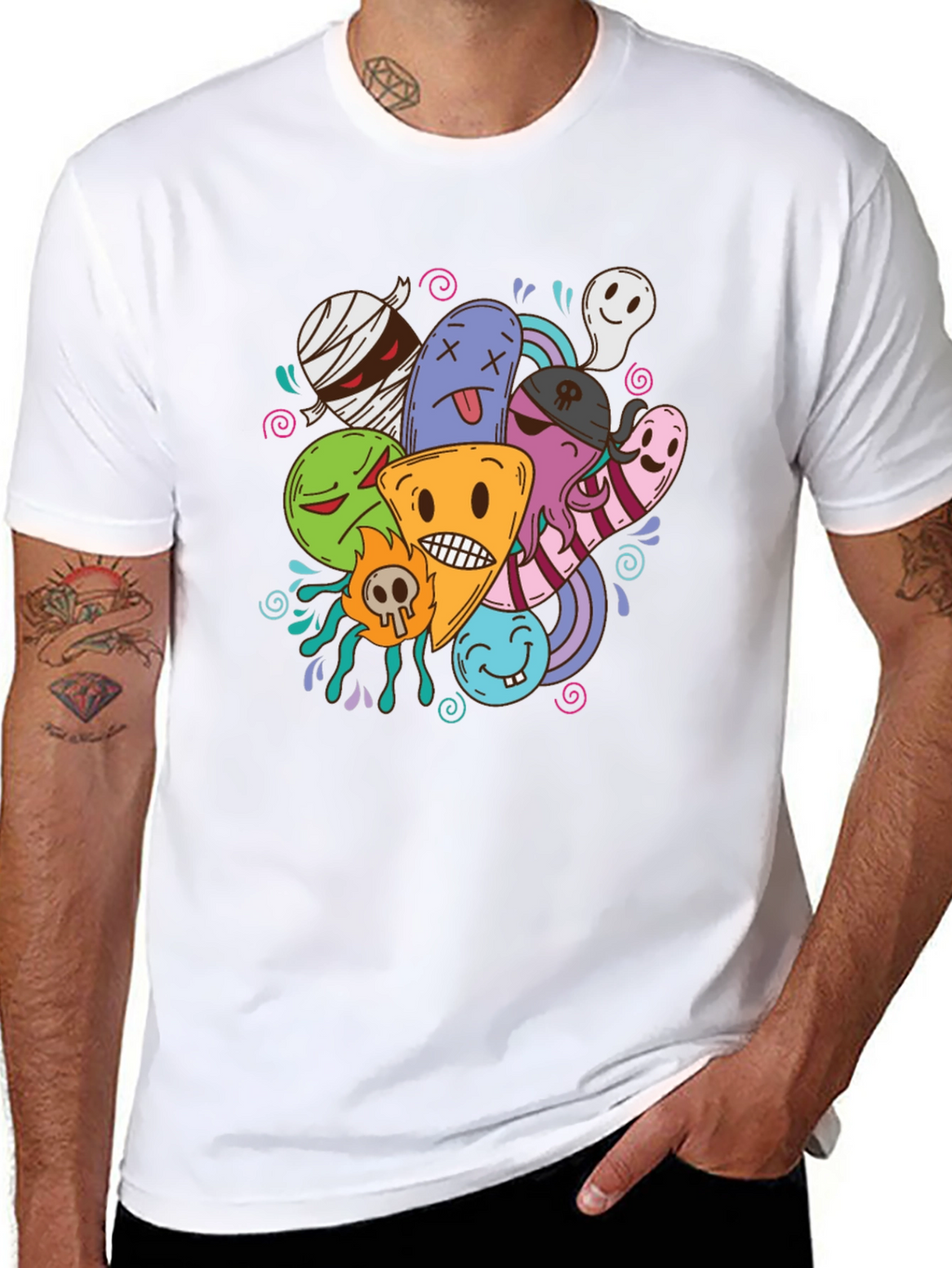 Funky Cartoon Doodle Black T-Shirt