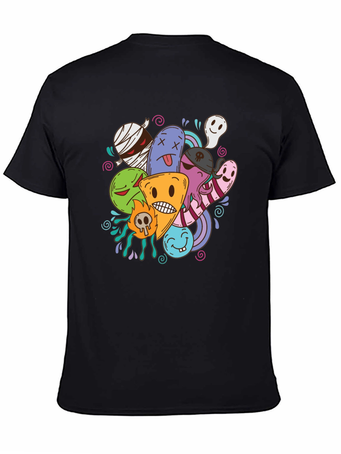 Funky Cartoon Doodle Black T-Shirt