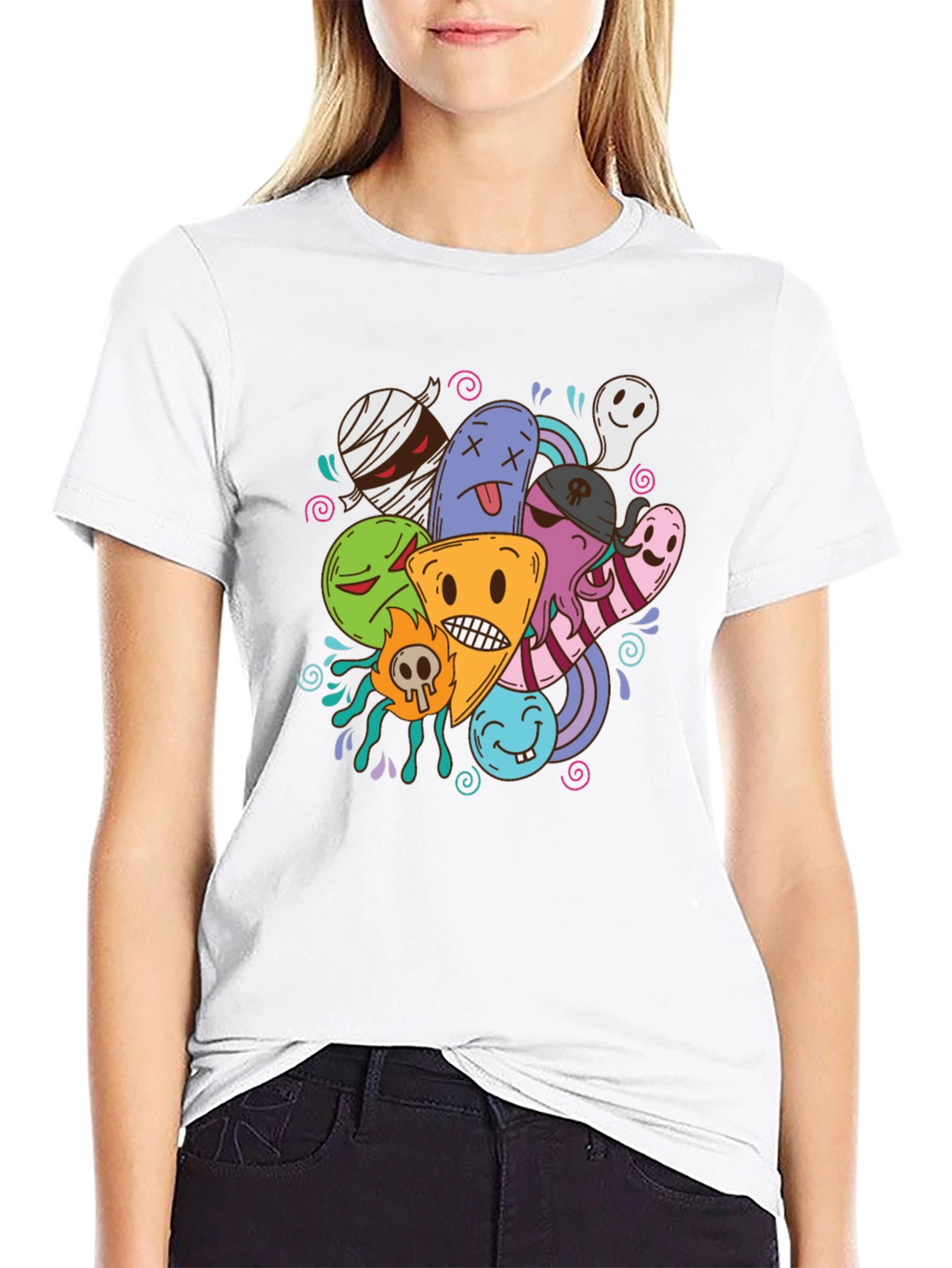 Funky Cartoon Doodle Black T-Shirt
