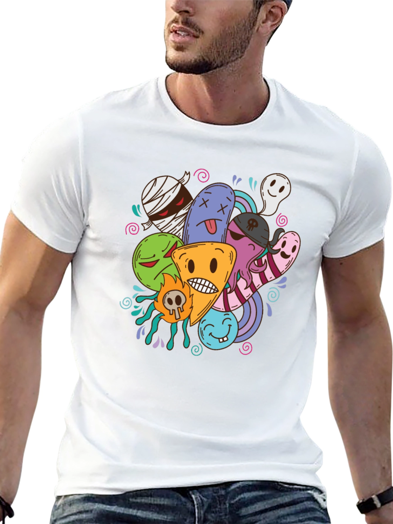 Funky Cartoon Doodle Black T-Shirt