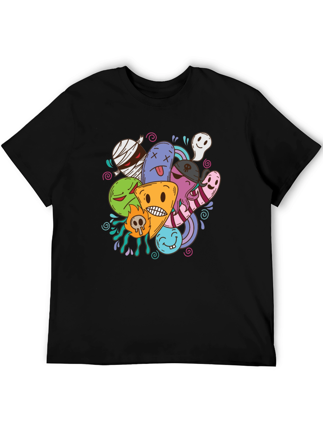 Funky Cartoon Doodle Black T-Shirt