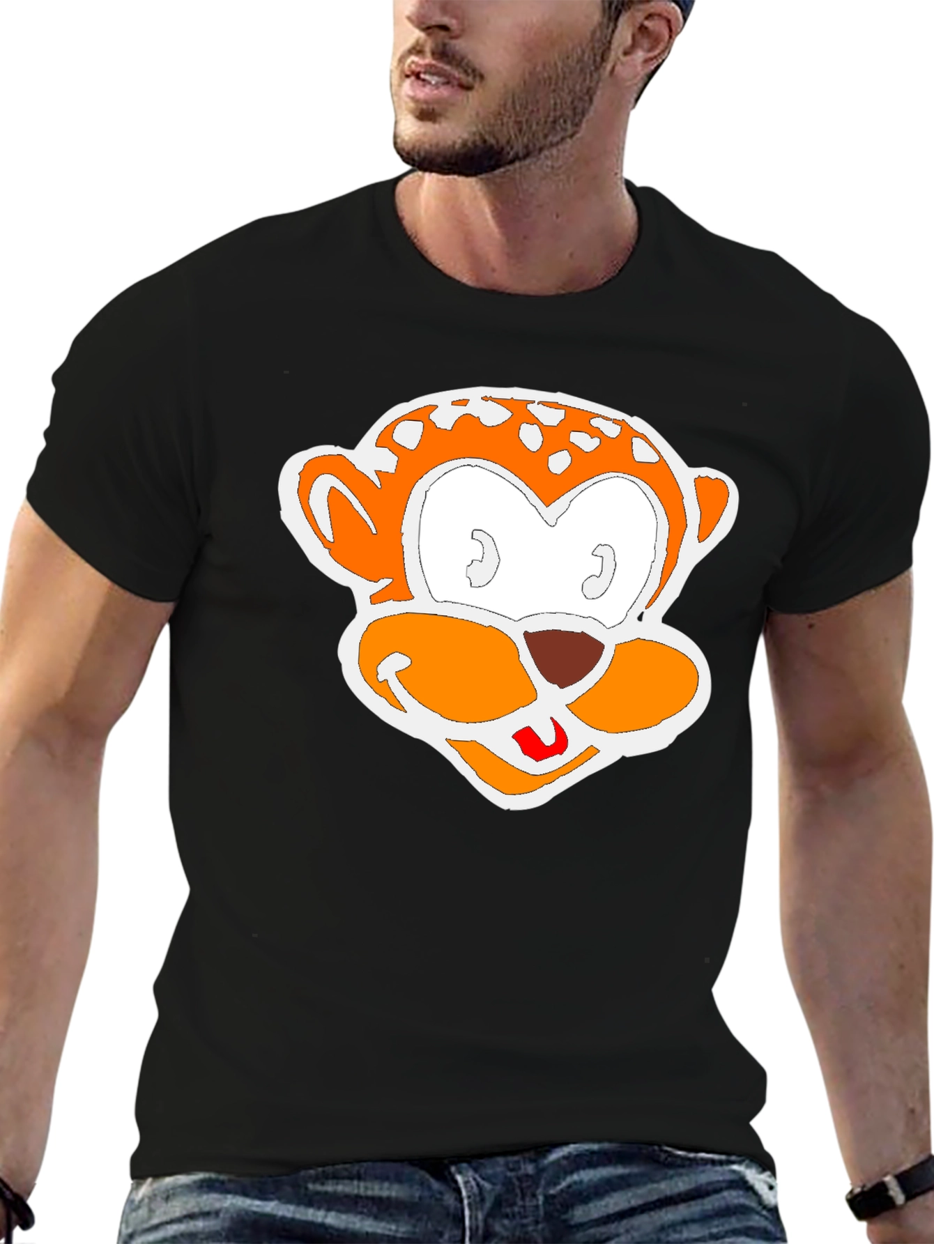 Cartoon Monkey Graphic Black T-Shirt