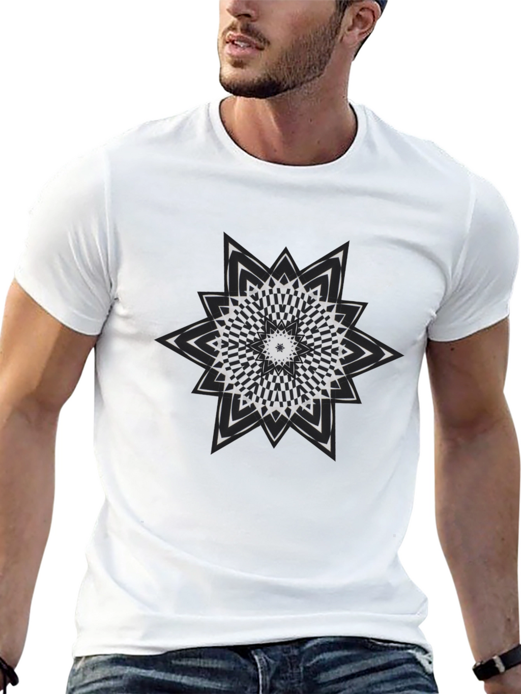 Optical Illusion Star Graphic Tee - Mens Black T-Shirt