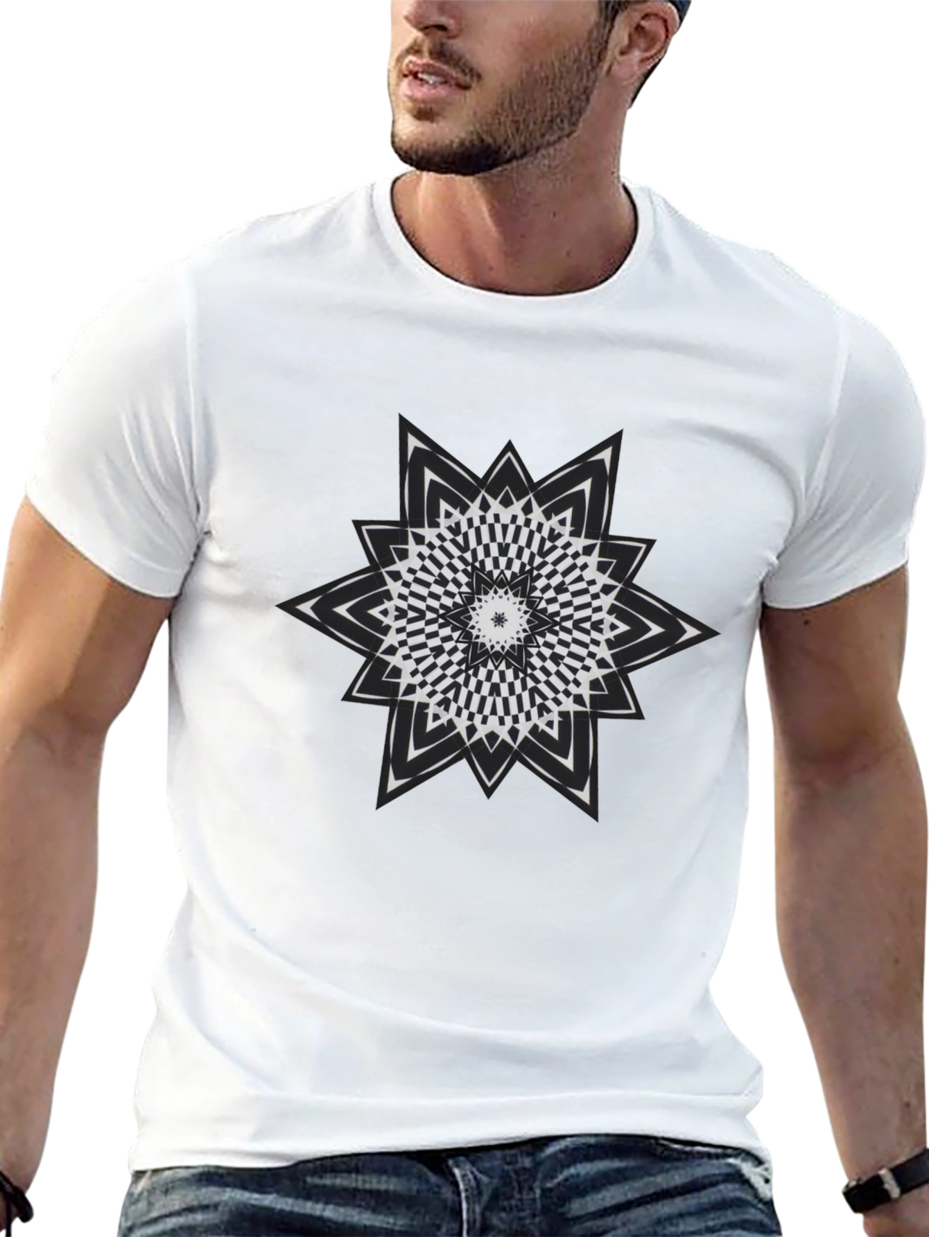 Optical Illusion Star Graphic Tee - Mens Black T-Shirt