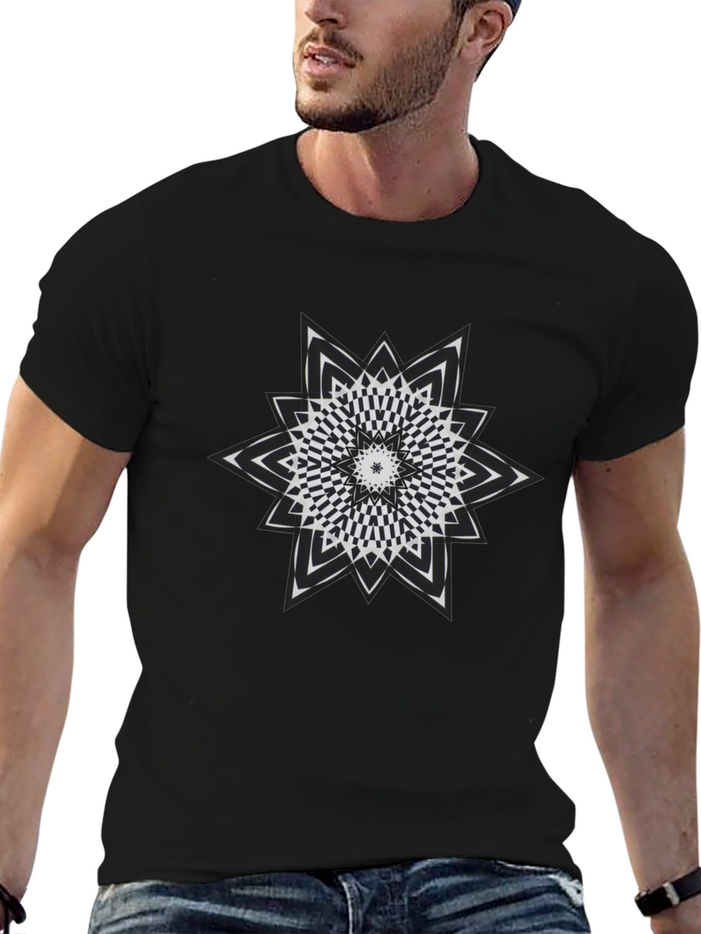 Optical Illusion Star Graphic Tee - Mens Black T-Shirt
