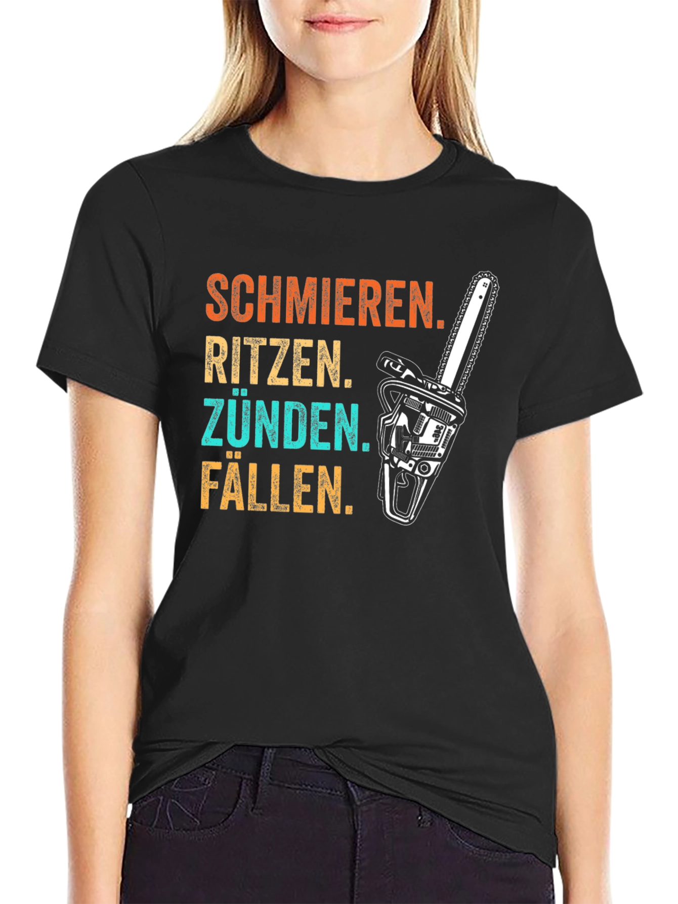 Schmieren Ritzen Zünden Fällen Chainsaw T-Shirt
