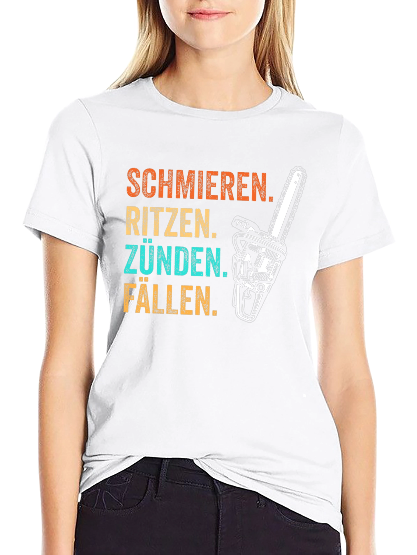 Schmieren Ritzen Zünden Fällen Chainsaw T-Shirt