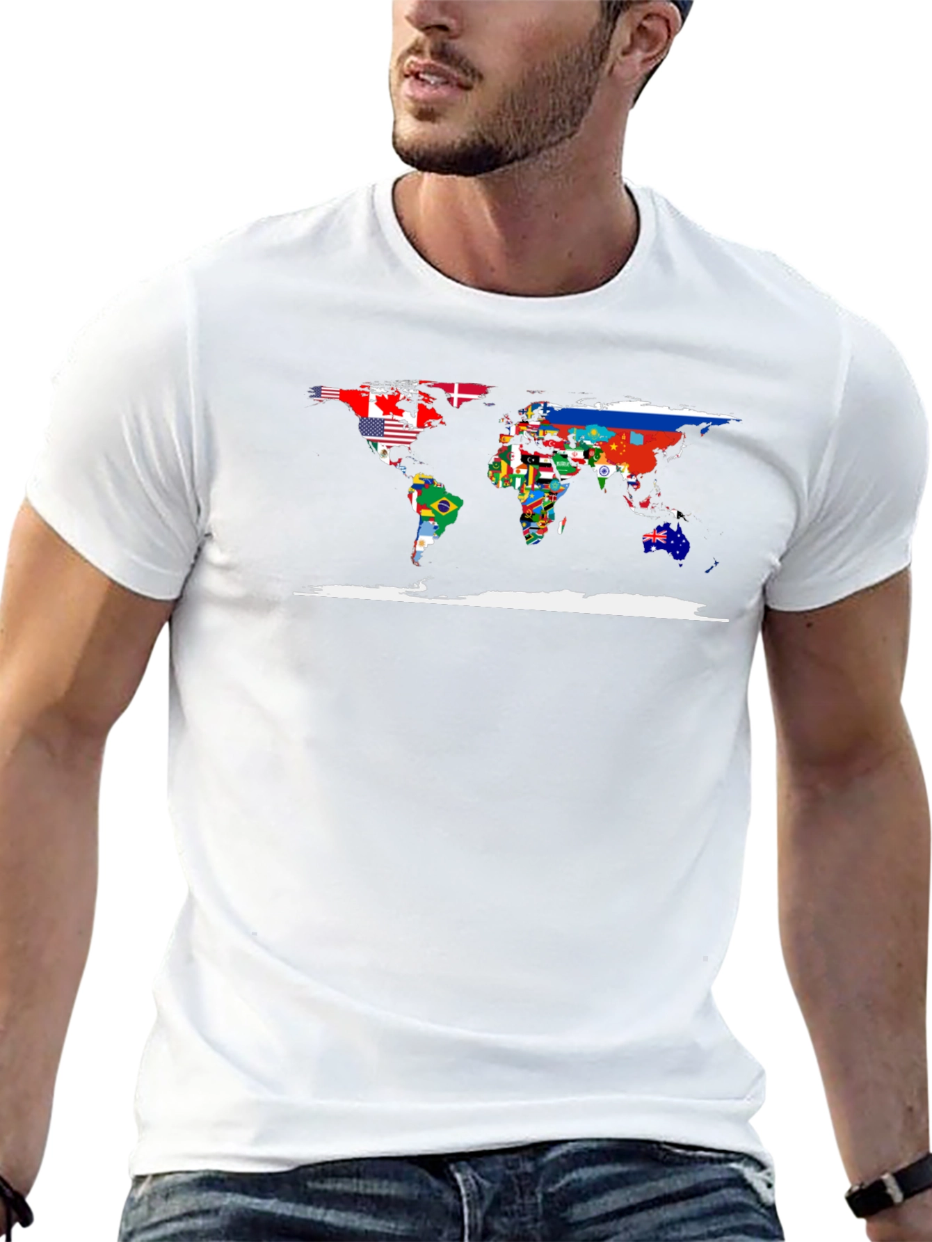 World Flags Map Black T-Shirt