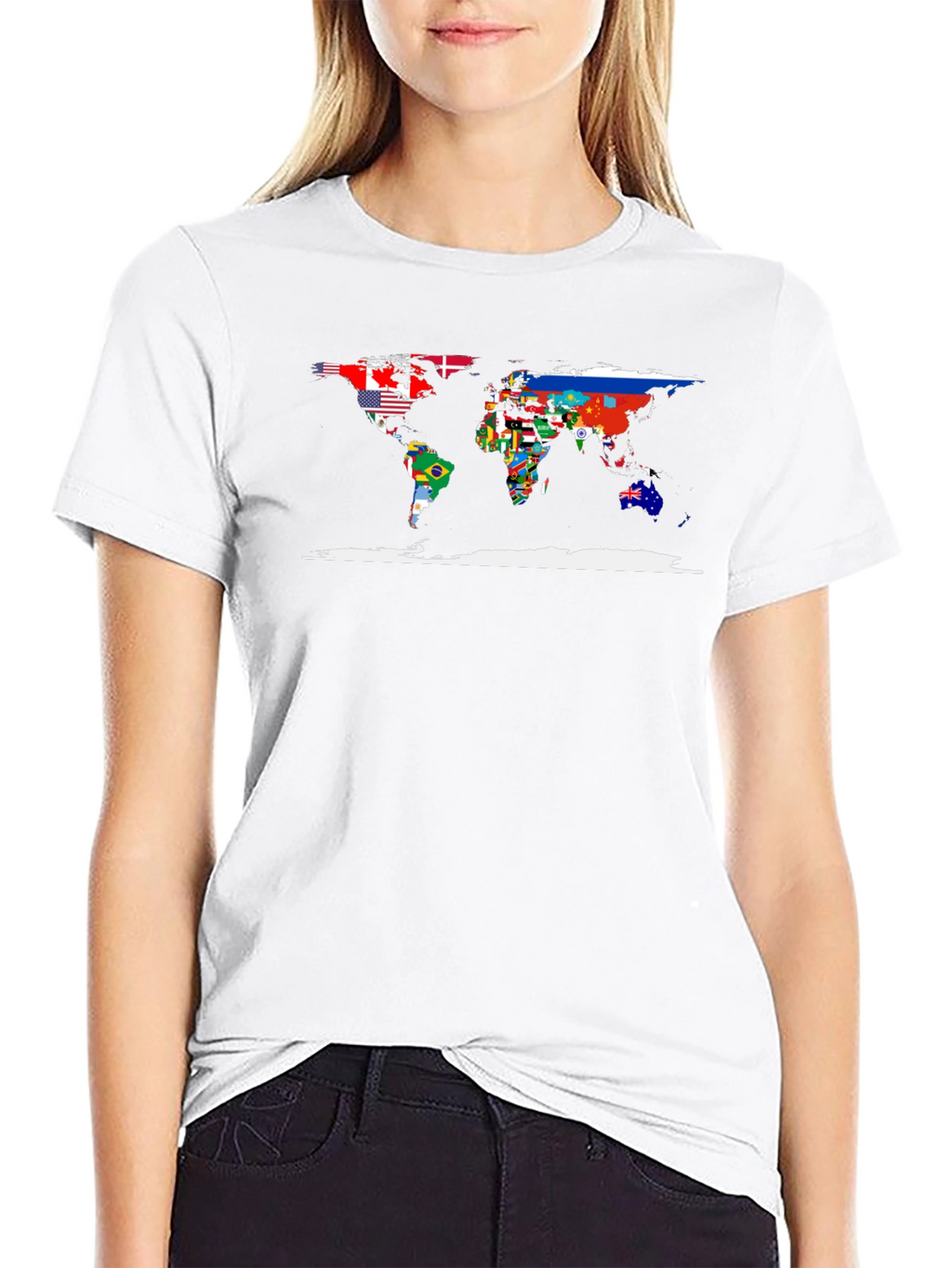 World Flags Map Black T-Shirt