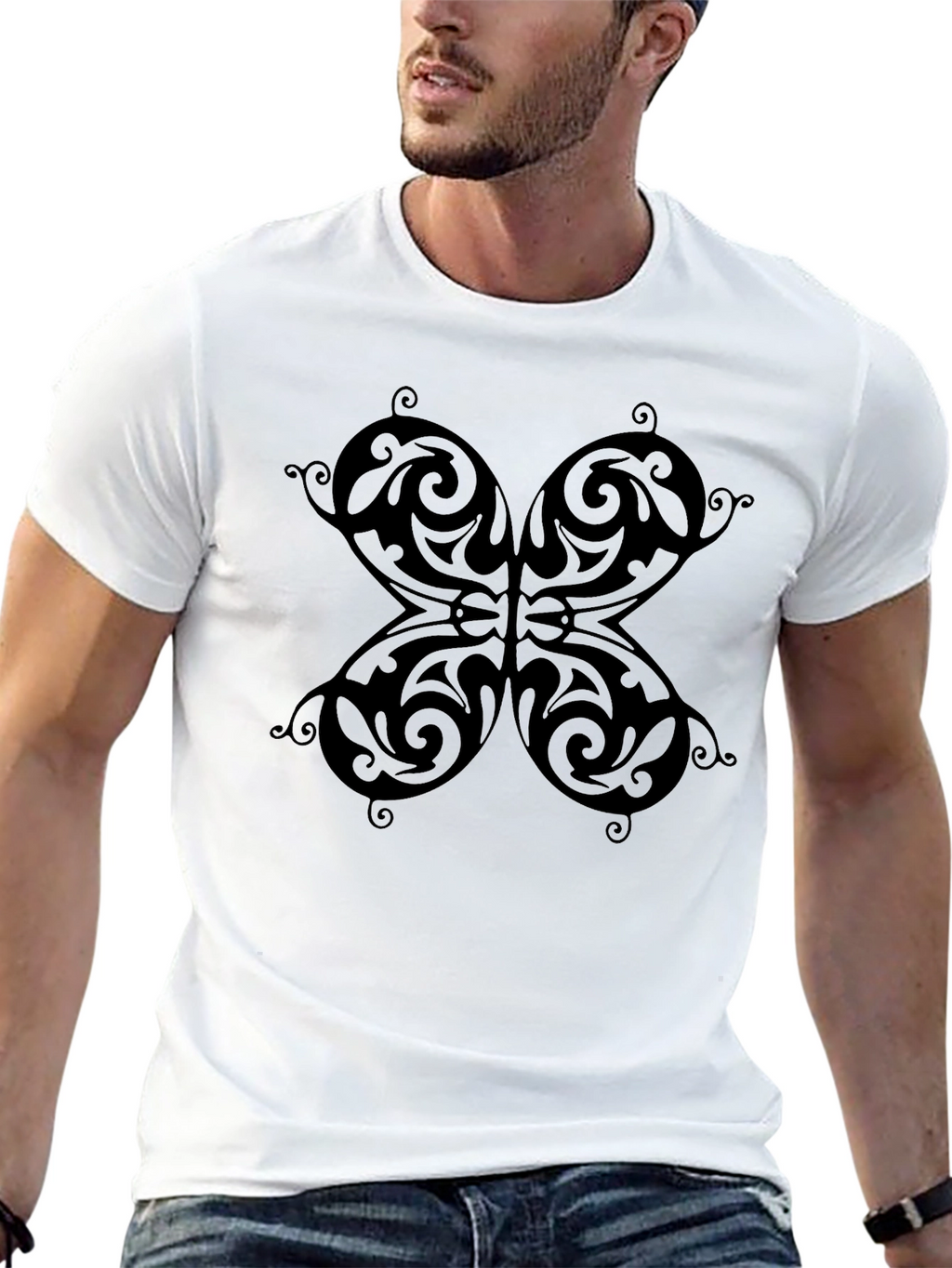 Tribal Butterfly Graphic Black T-Shirt