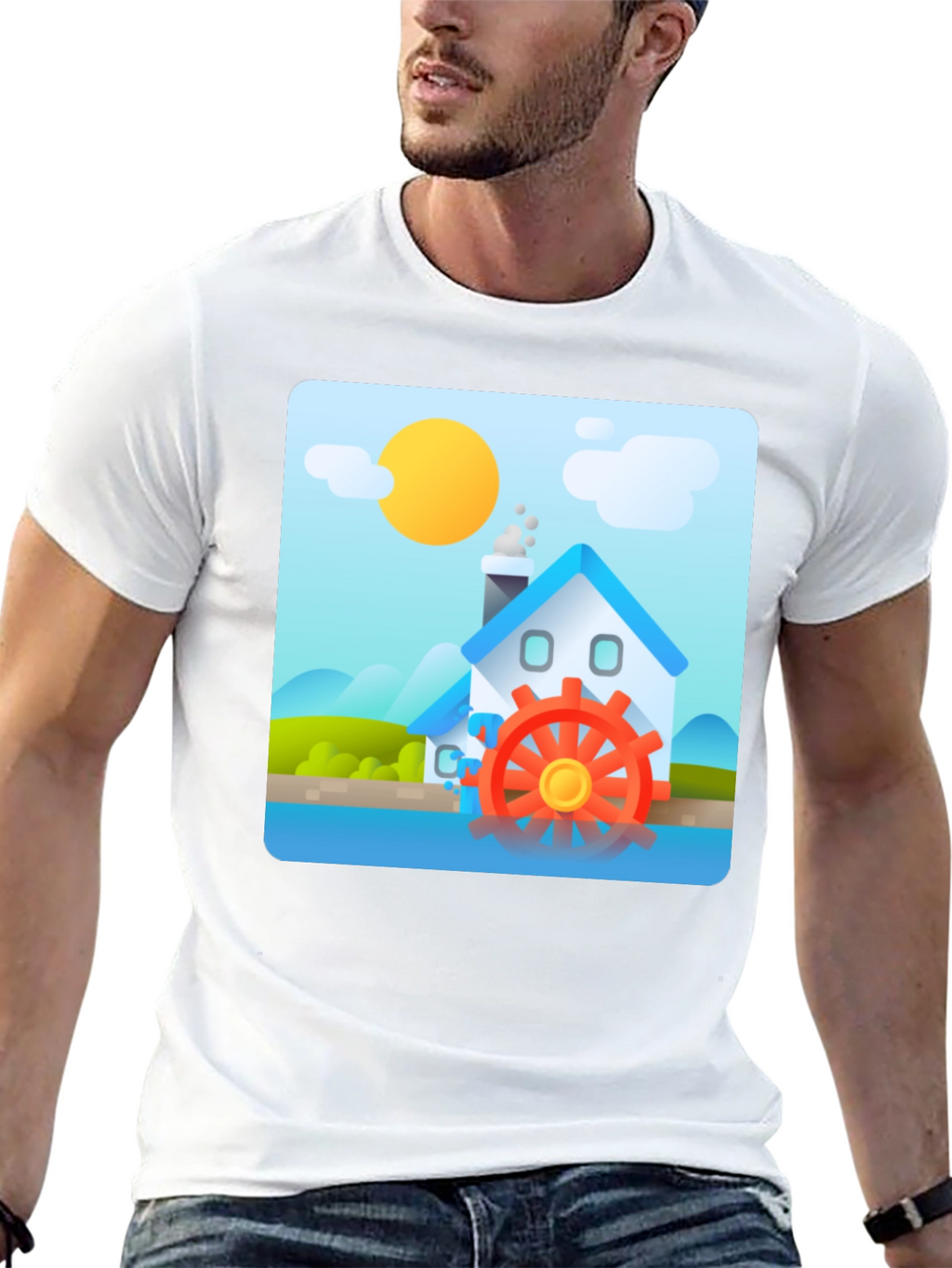 Water Wheel House T-Shirt - Nature Inspired Design