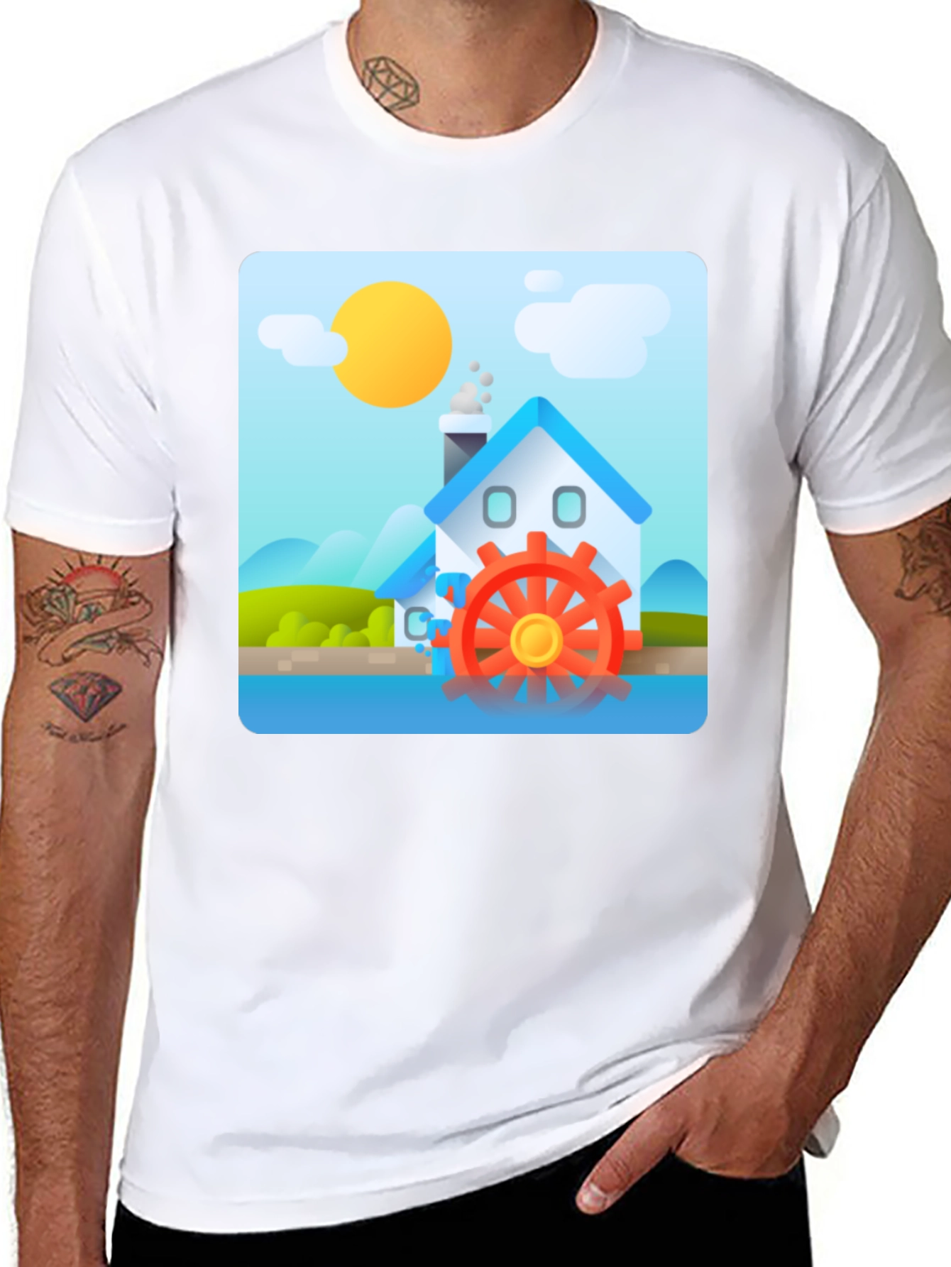 Water Wheel House T-Shirt - Nature Inspired Design