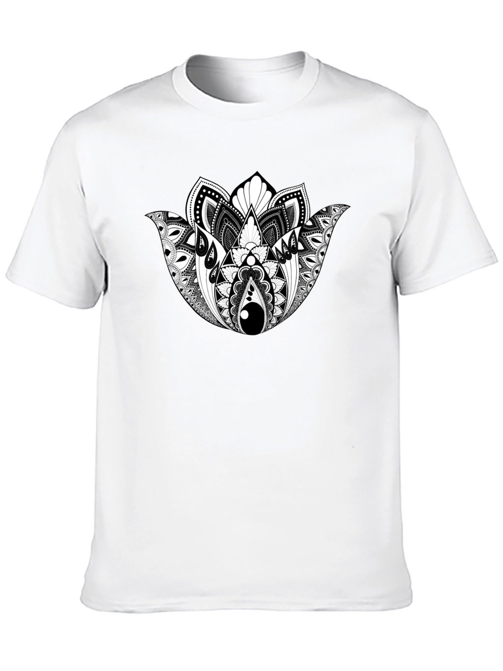Black T-Shirt with Geometric Lotus Design