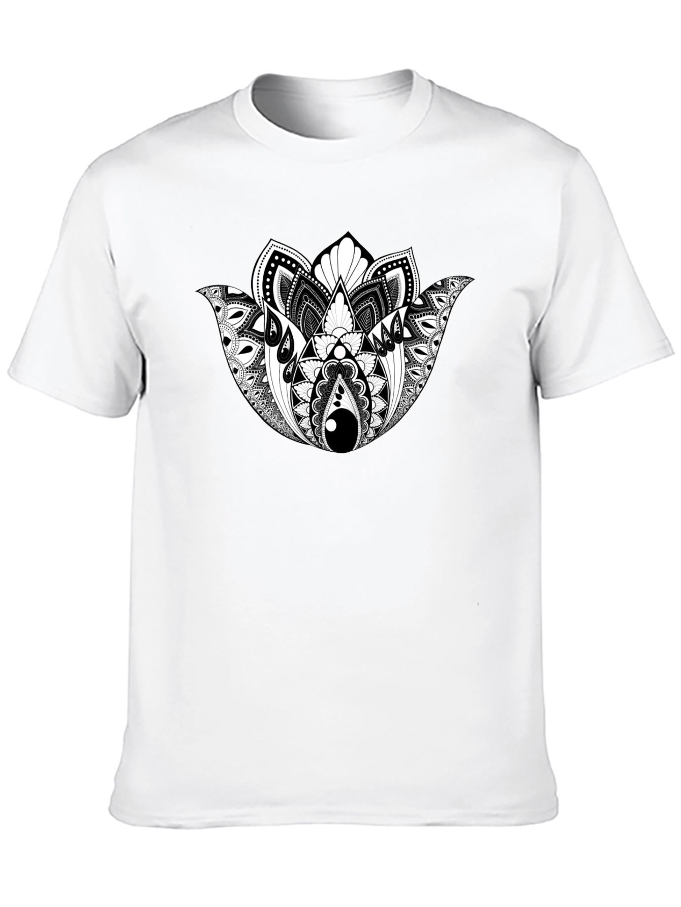 Black T-Shirt with Geometric Lotus Design