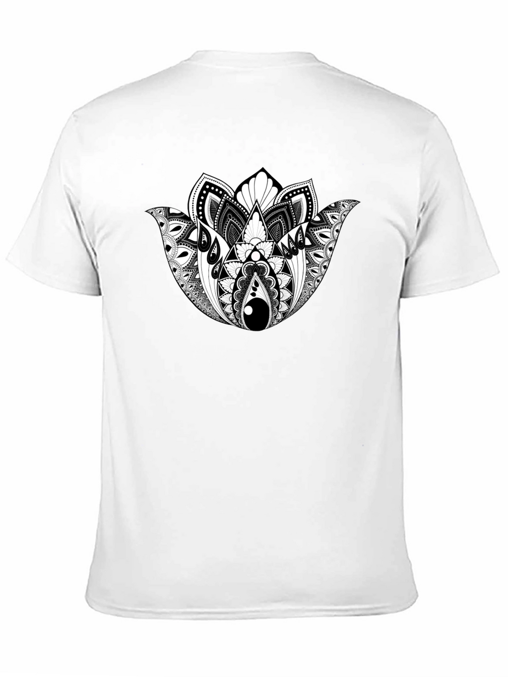 Black T-Shirt with Geometric Lotus Design