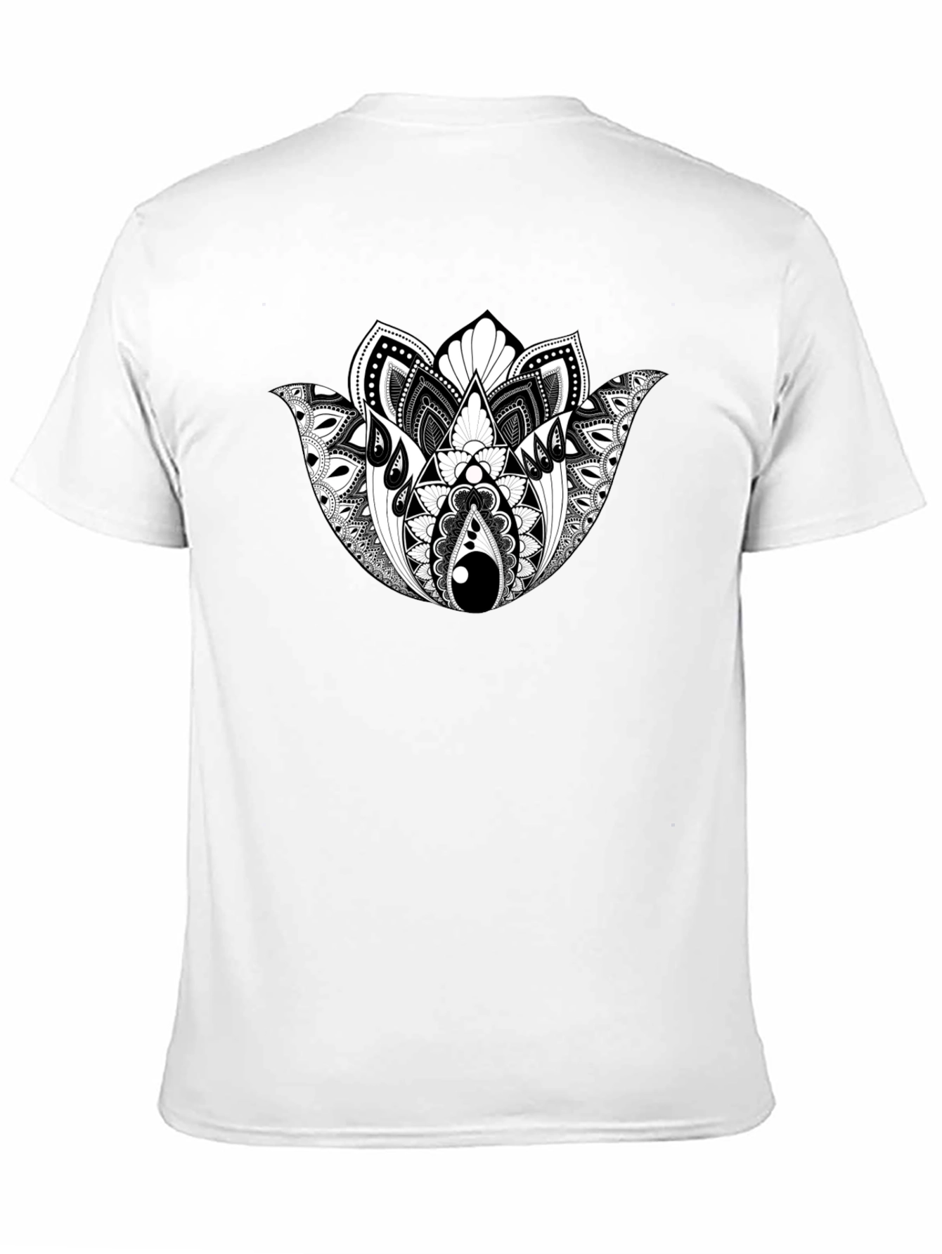 Black T-Shirt with Geometric Lotus Design