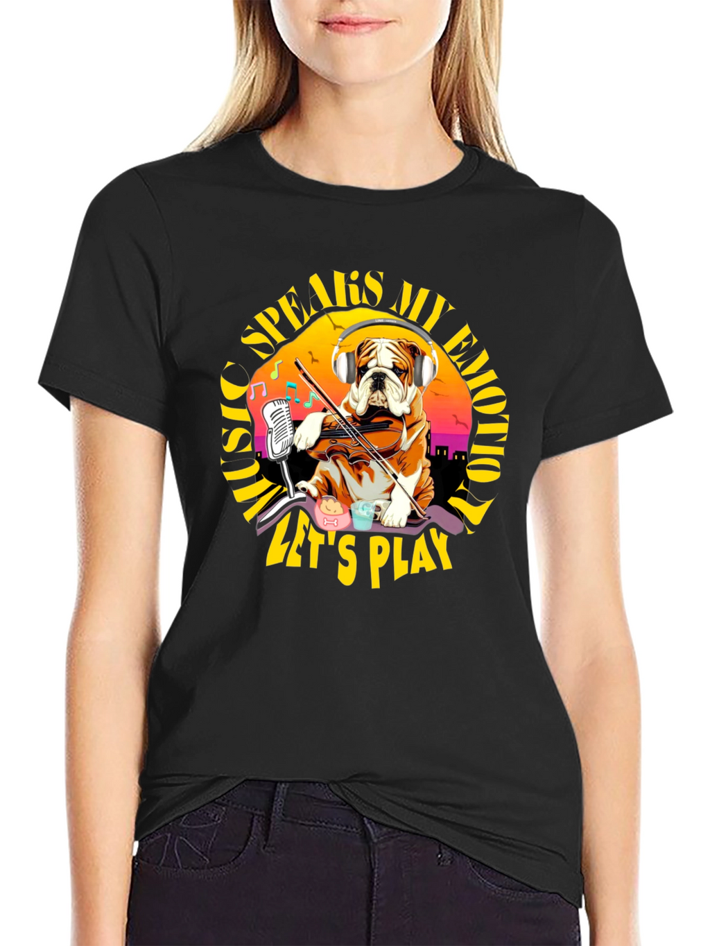 Music Speaks My Emotion Bulldog T-Shirt