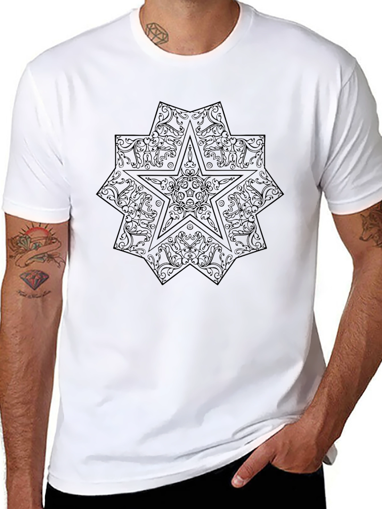Mens Black Graphic Tee - Star Design