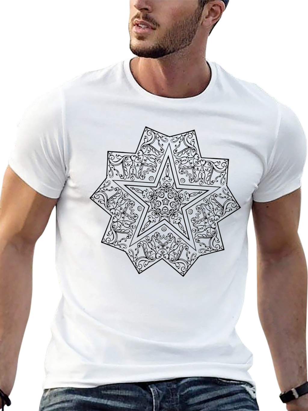 Mens Black Graphic Tee - Star Design