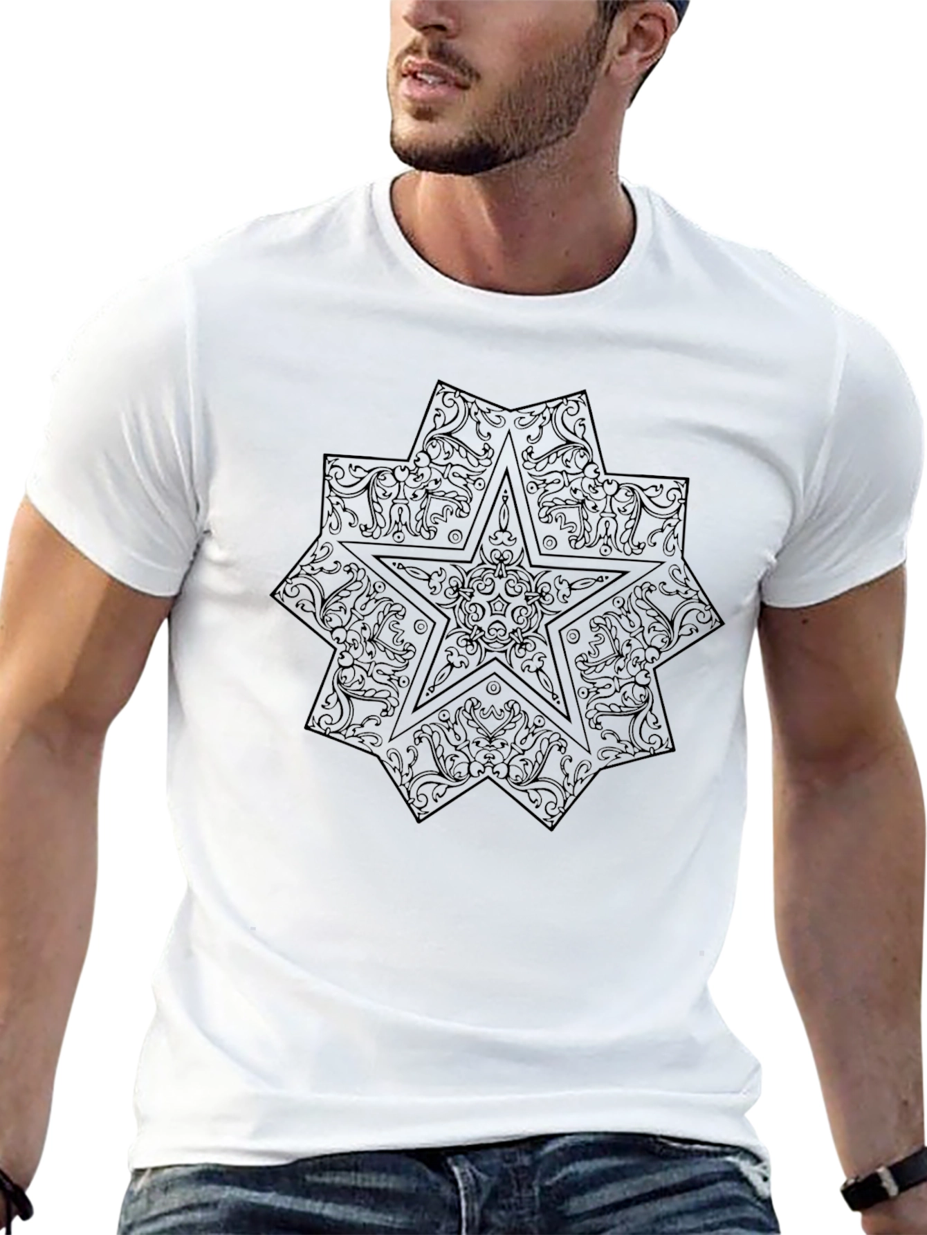 Mens Black Graphic Tee - Star Design